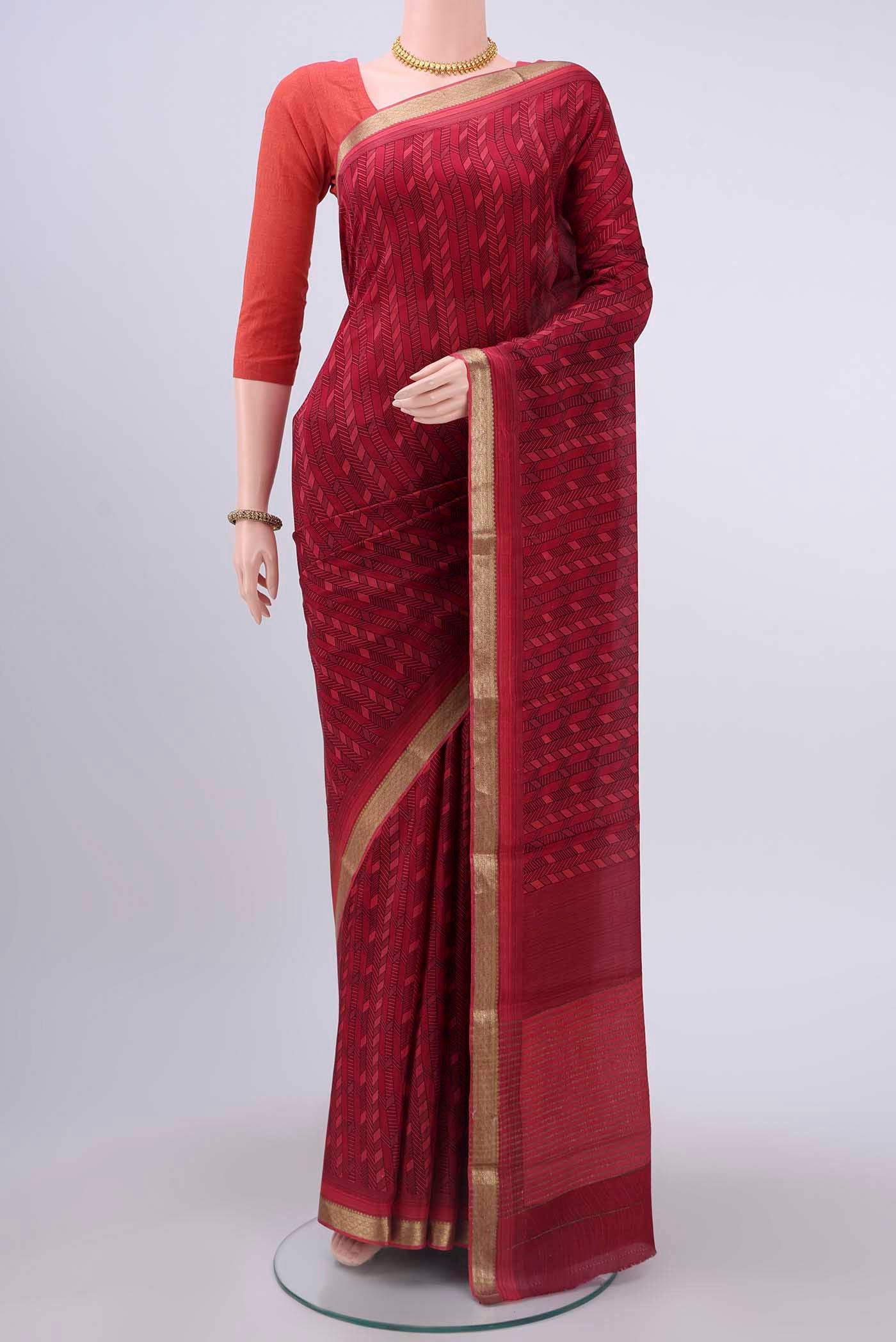 Maroon Mysore Crepe Saree