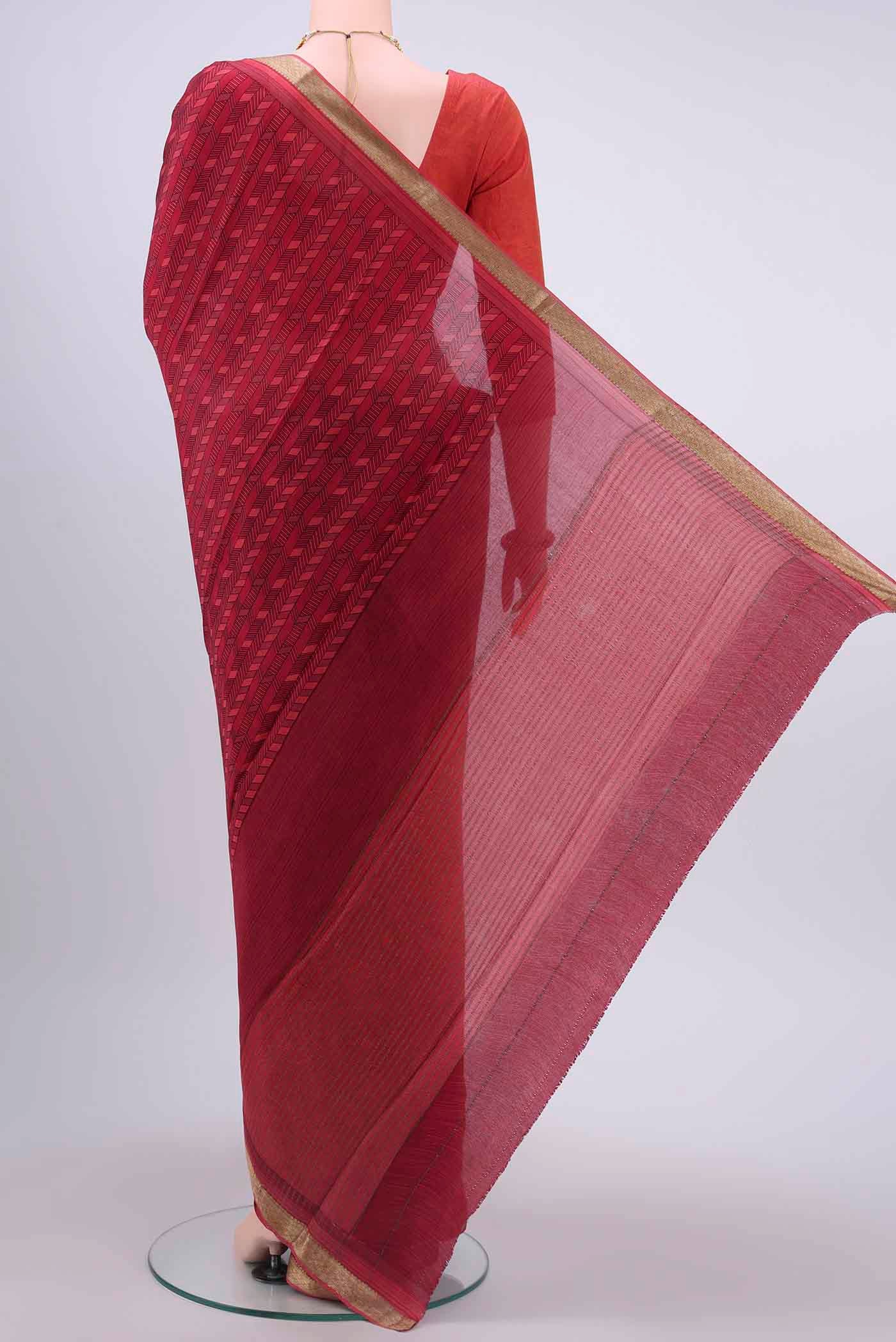Maroon Mysore Crepe Saree - Image 3