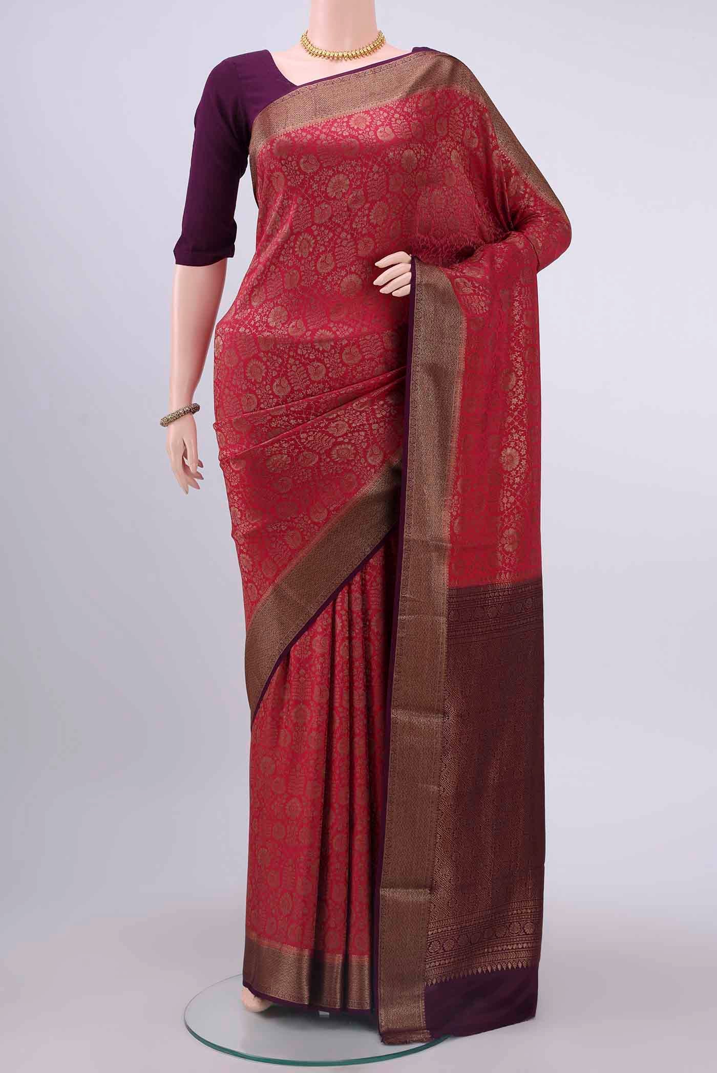 Maroon Mysore Crepe Saree