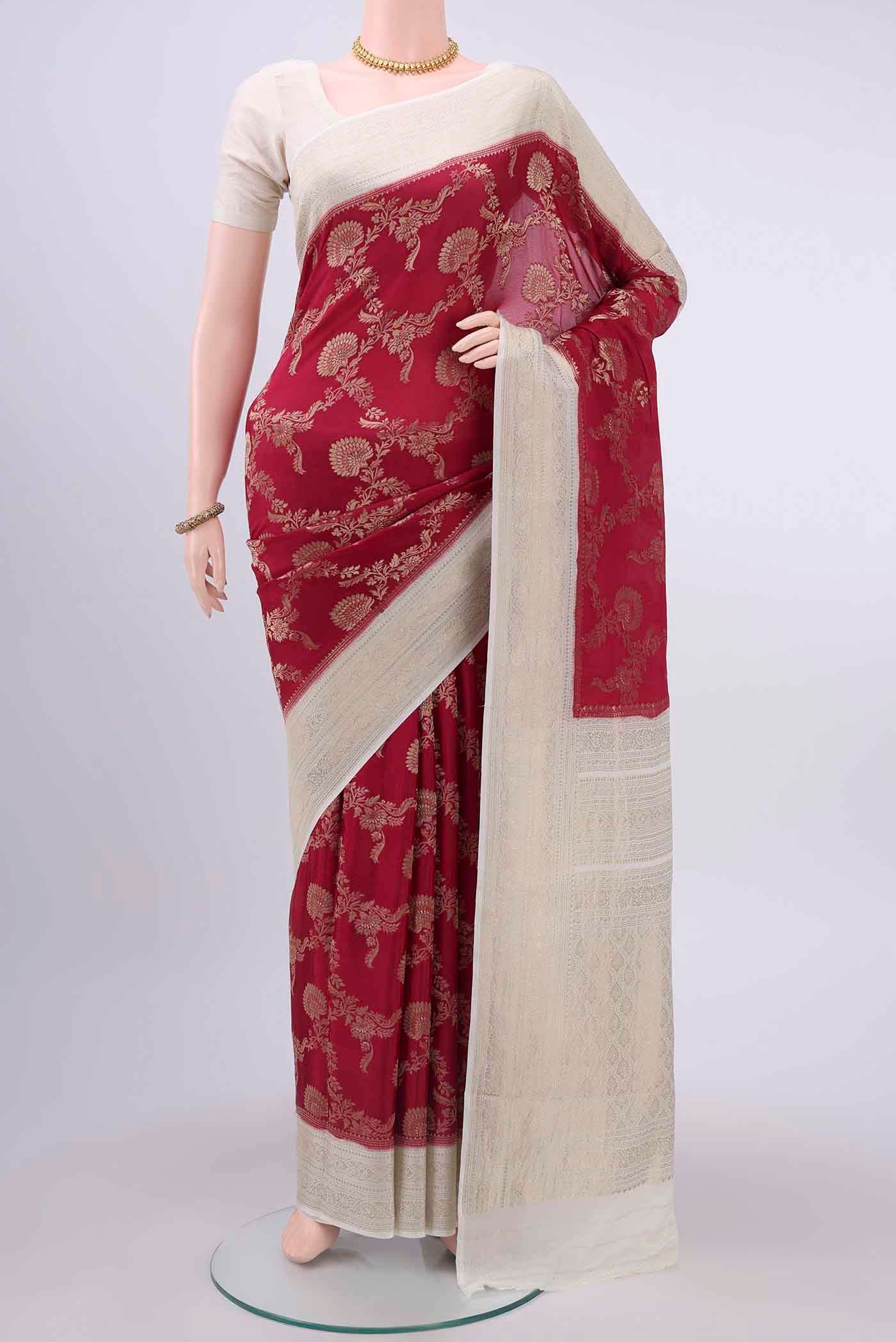 Maroon Mysore Crepe Saree