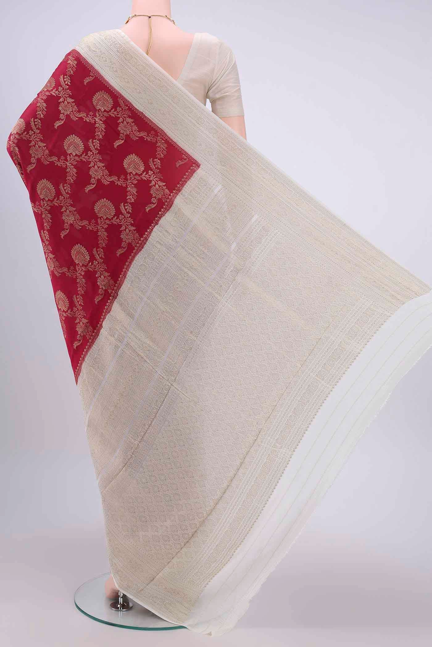 Maroon Mysore Crepe Saree - Image 3