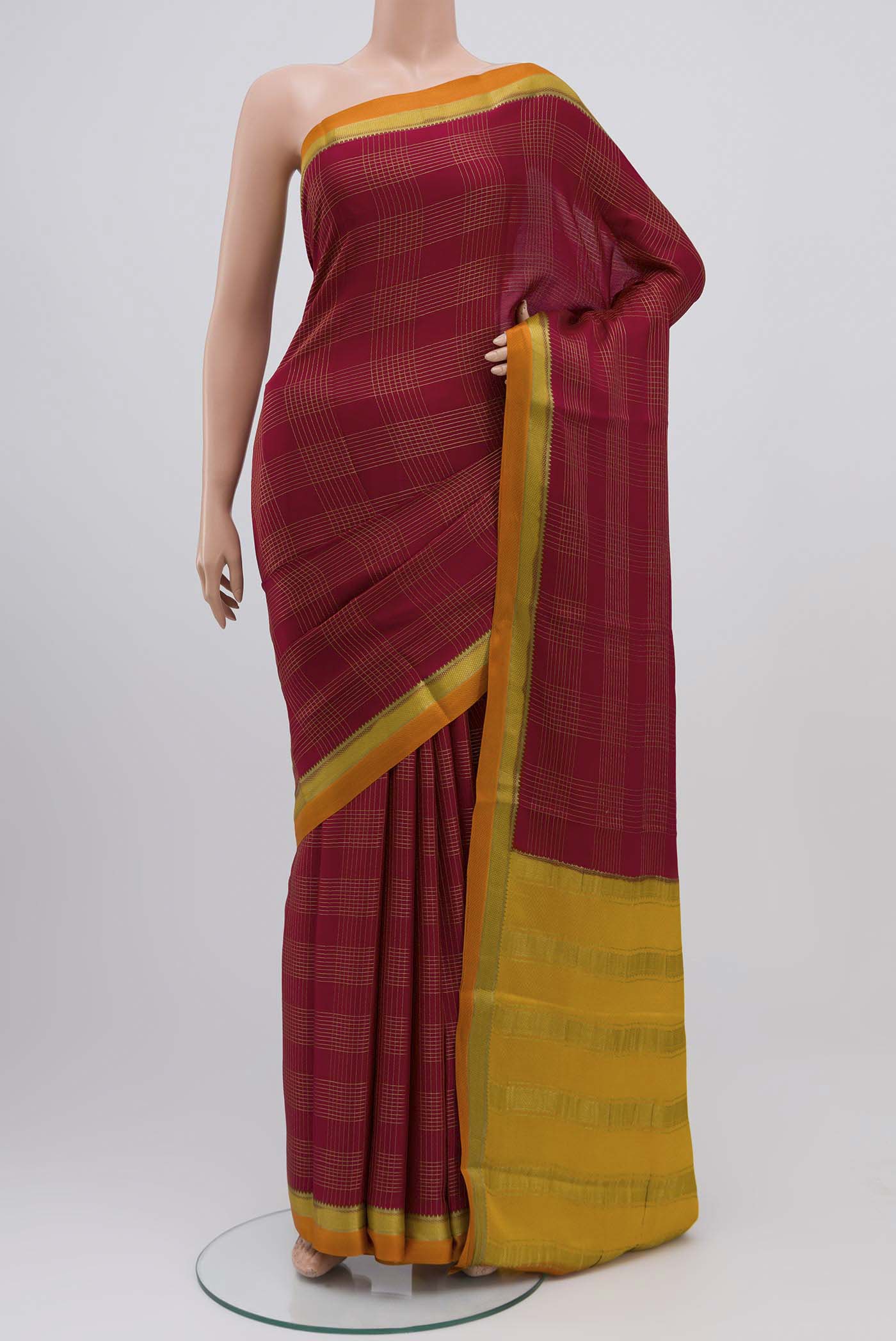 Maroon Mysore Crepe Saree