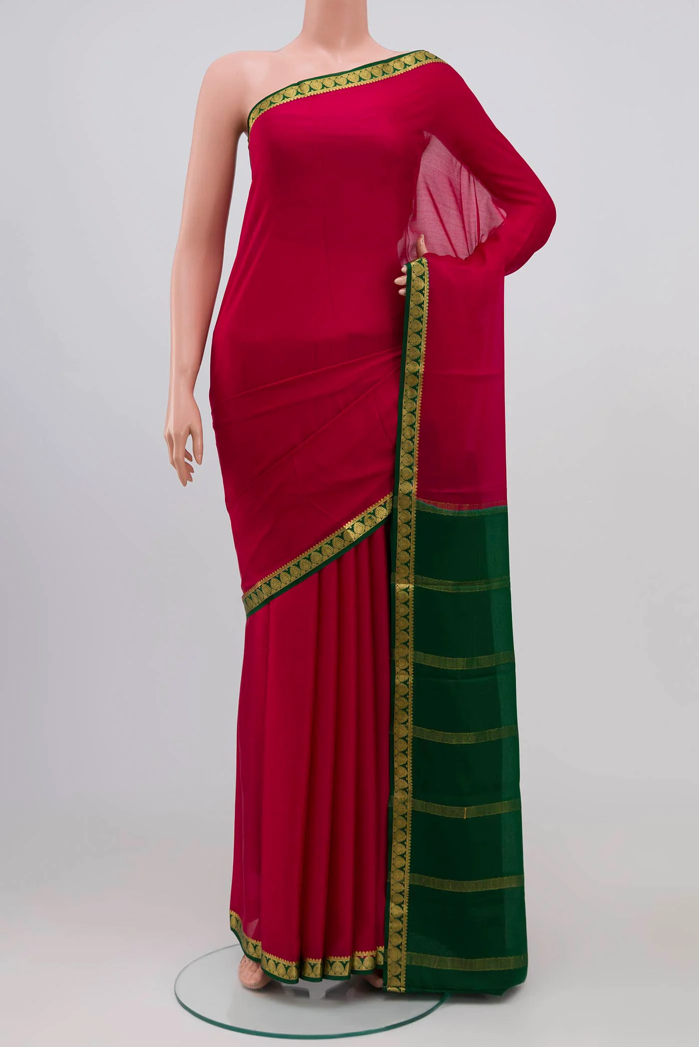 Maroon Mysore Crepe Saree