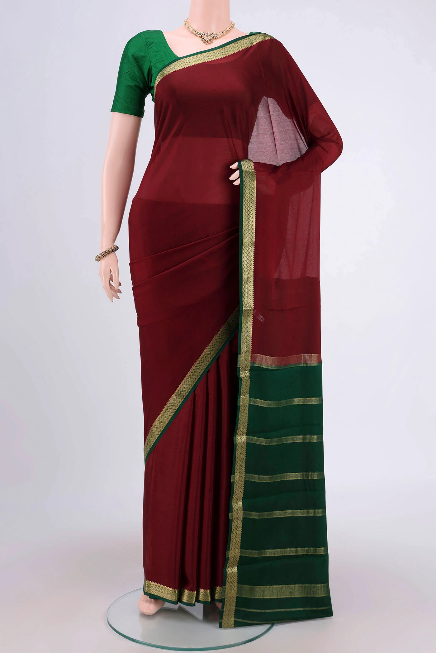 Maroon Mysore Crepe Saree