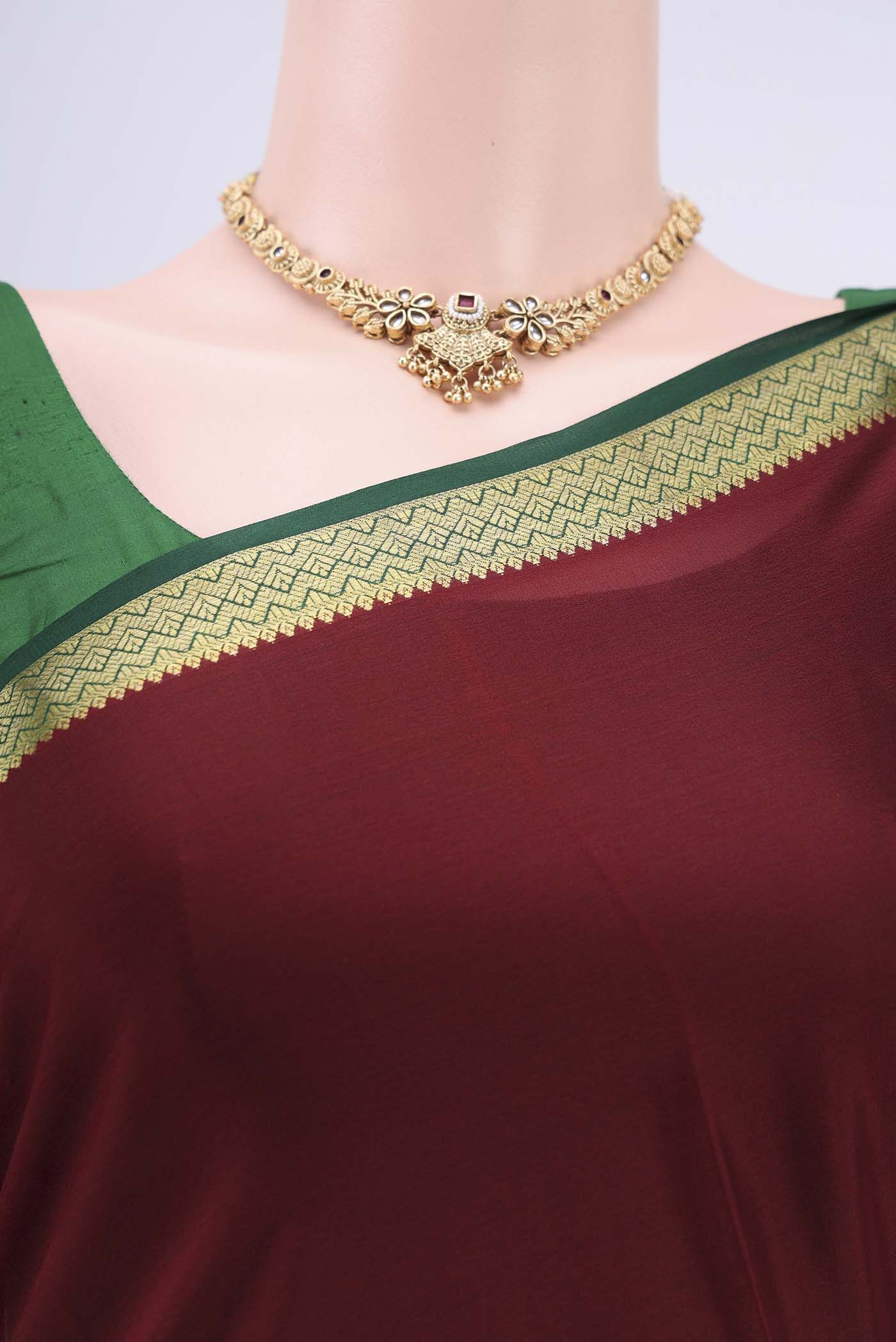 Maroon Mysore Crepe Saree - Image 2