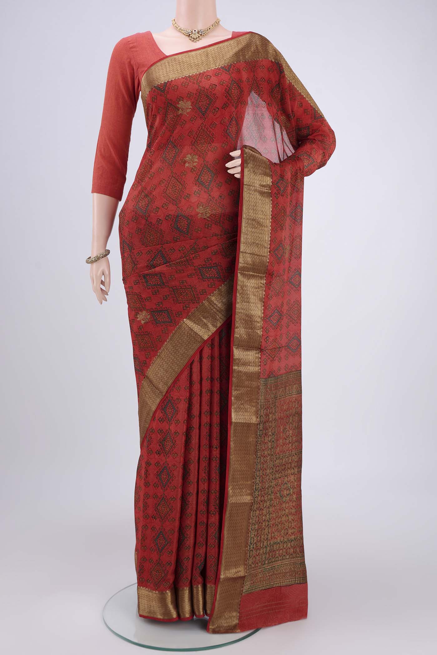 Red Mysore Crepe Saree