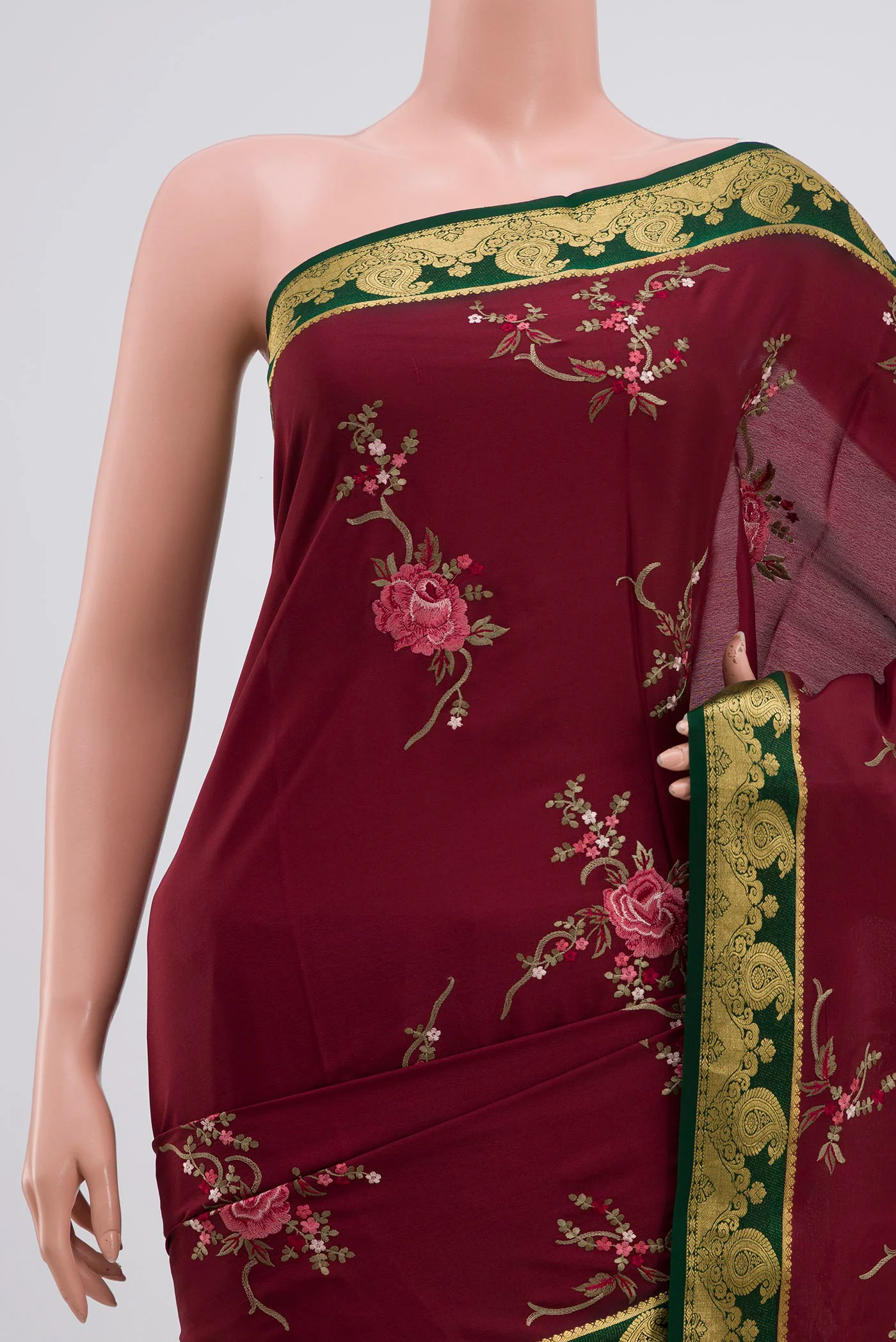 Maroon Mysore Crepe Saree - Image 2