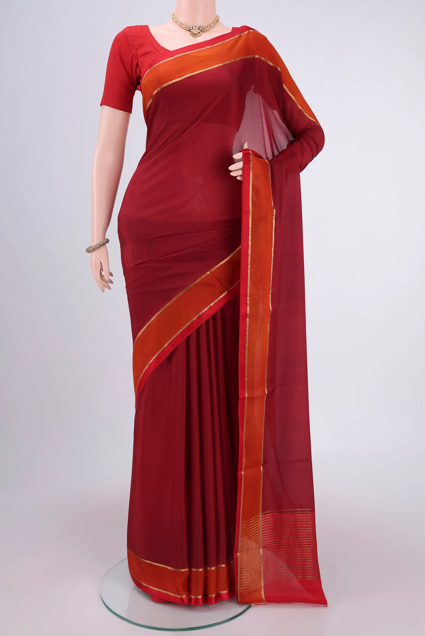 Maroon Mysore Crepe Saree