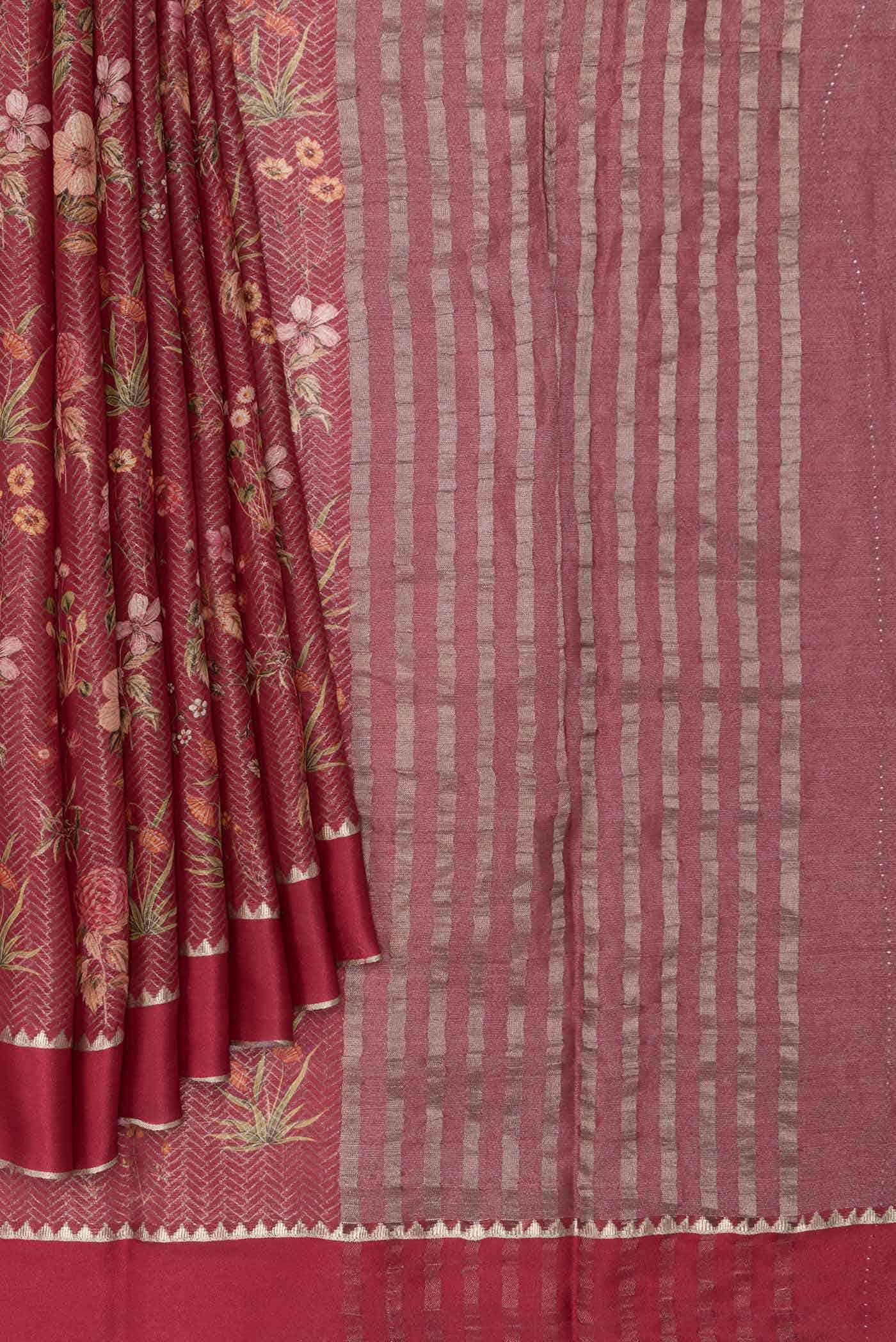 Maroon Mysore Crepe Saree - Image 2