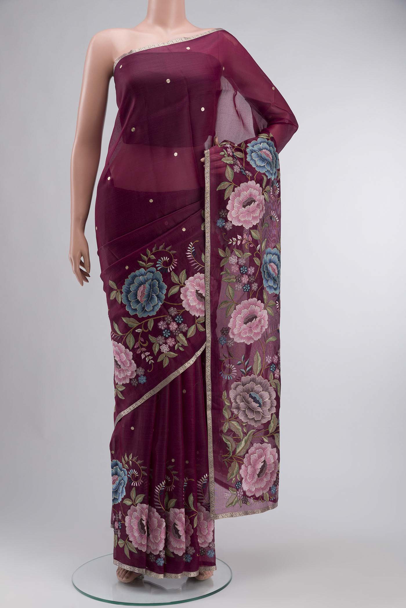 Maroon Organza Silk Saree