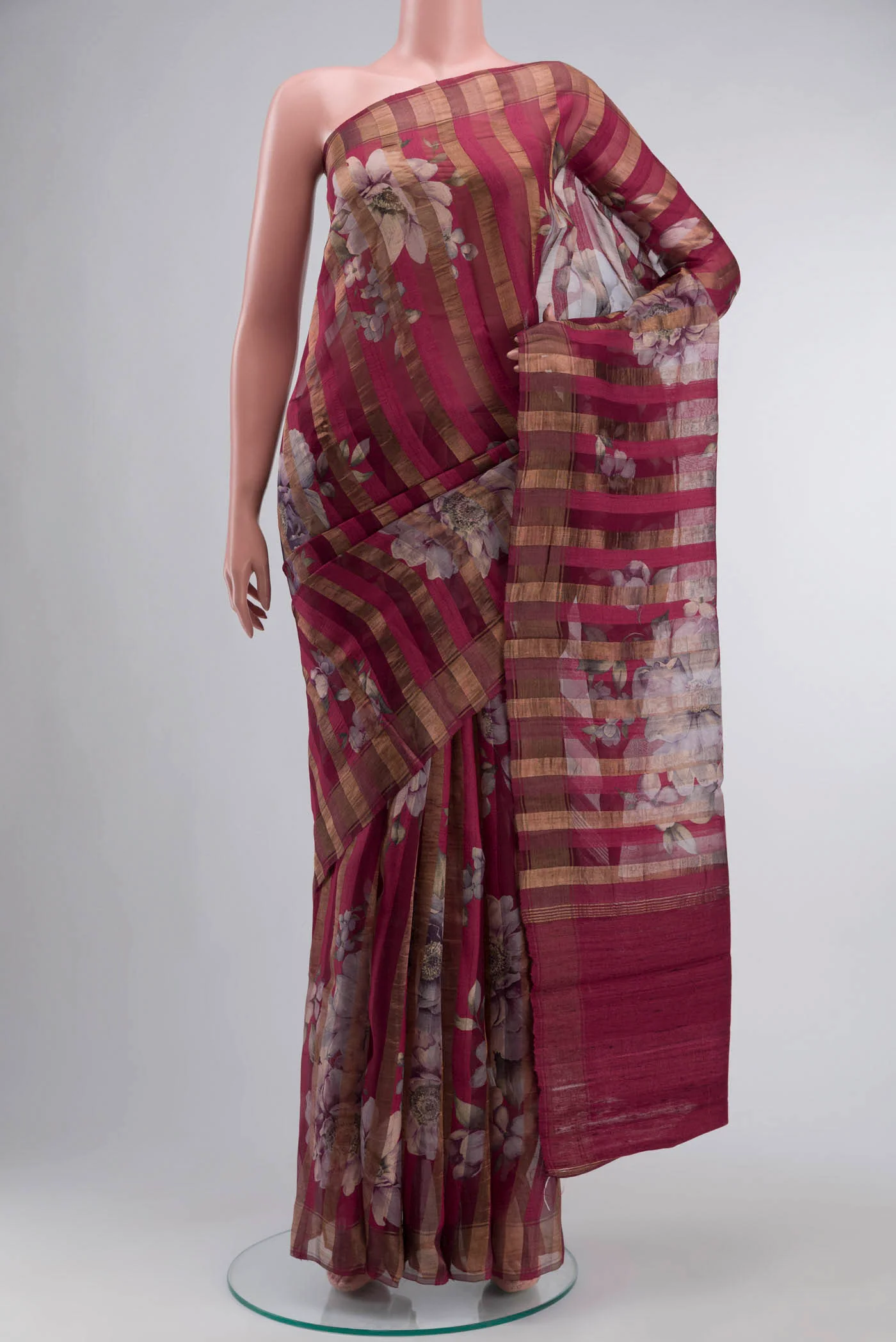 Maroon Organza Silk Saree
