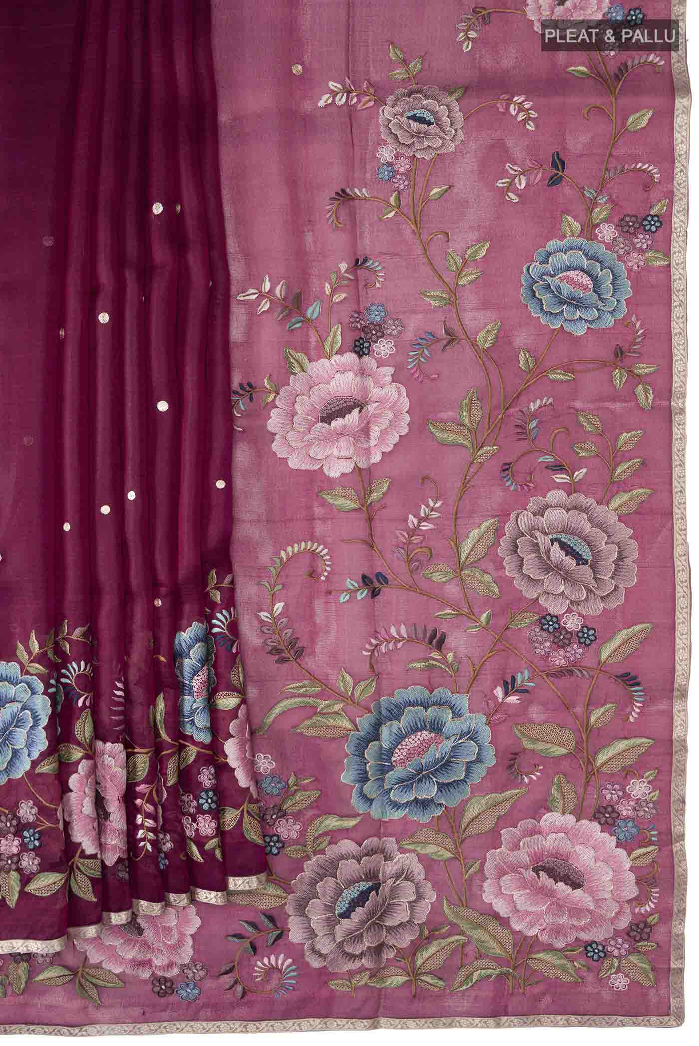 Maroon Organza Silk Saree - Image 4