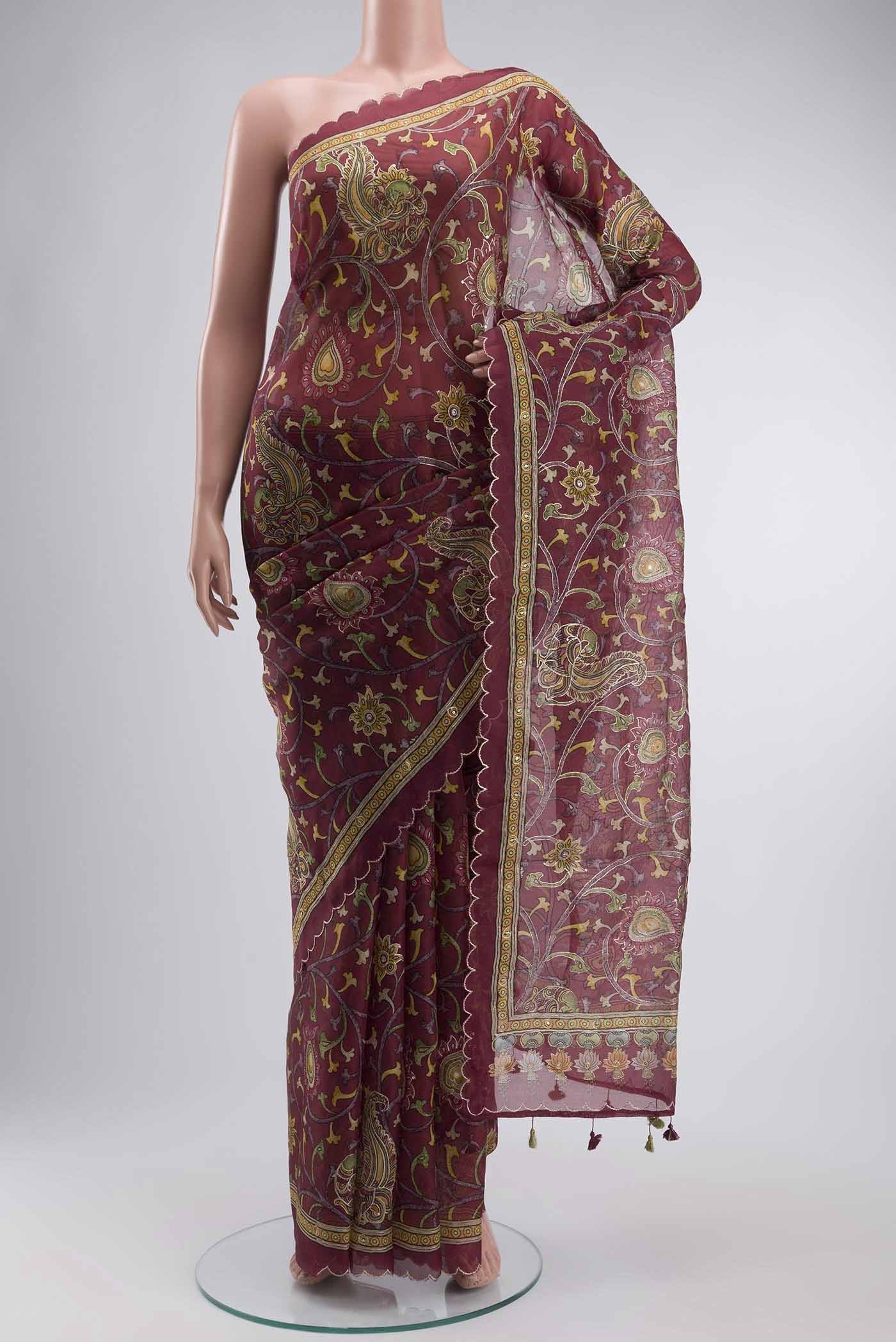 Maroon Organza Silk Saree