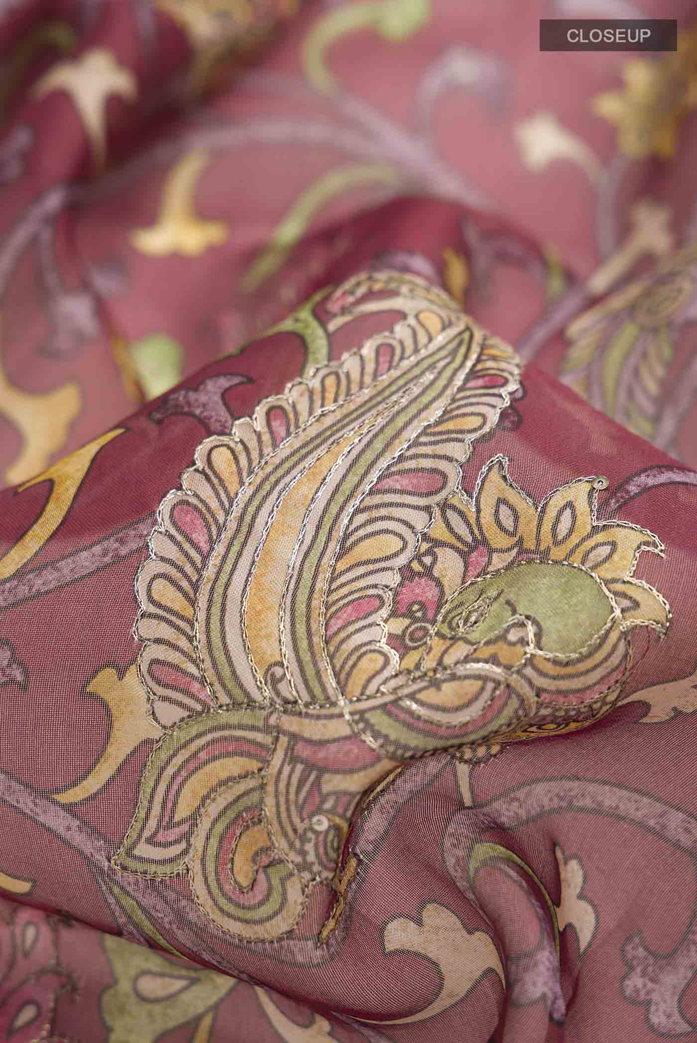 Maroon Organza Silk Saree - Image 2