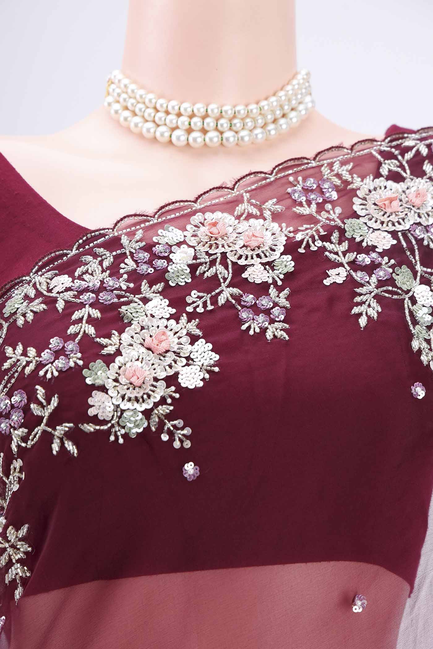 Maroon Organza Silk Saree - Image 2