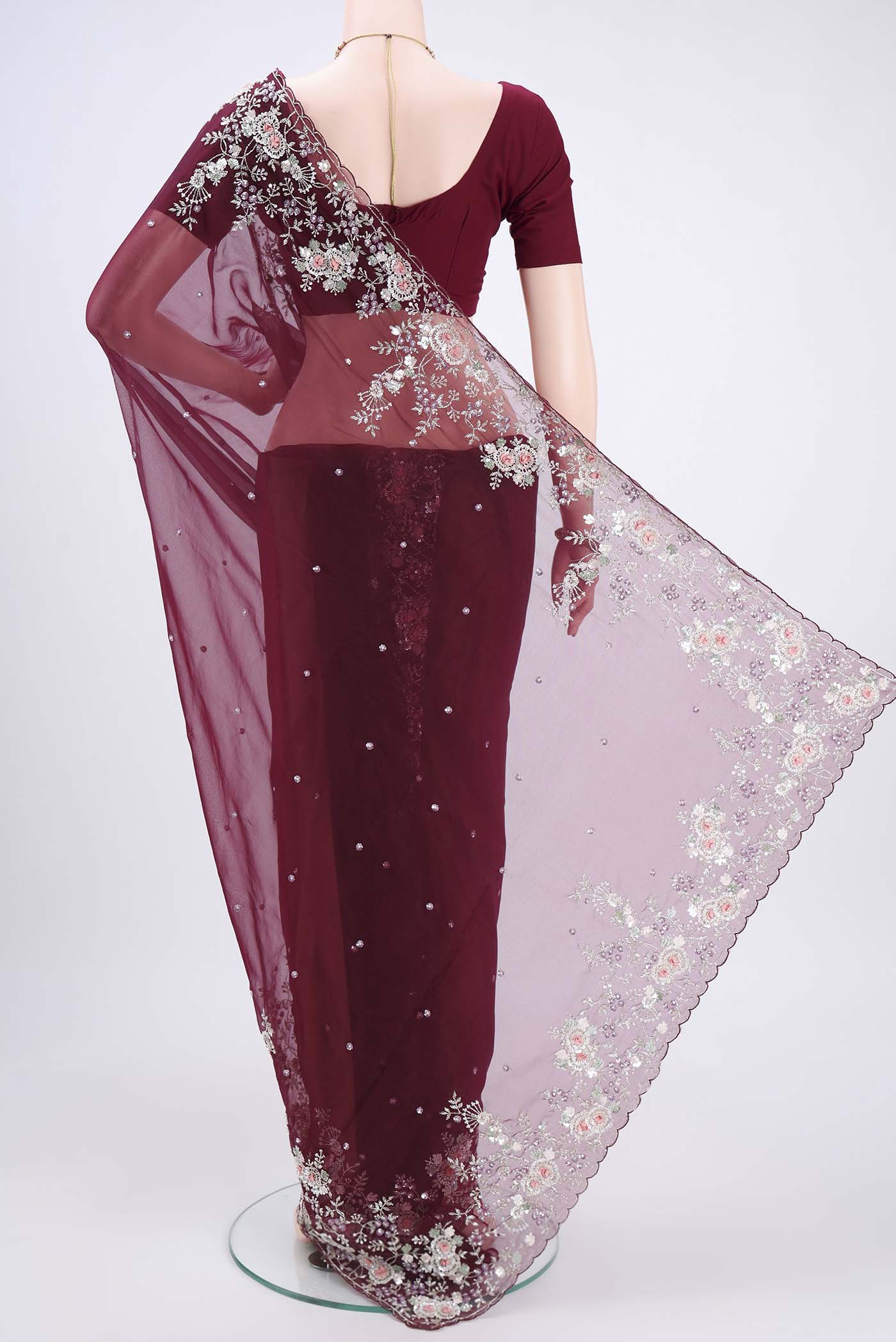 Maroon Organza Silk Saree - Image 3