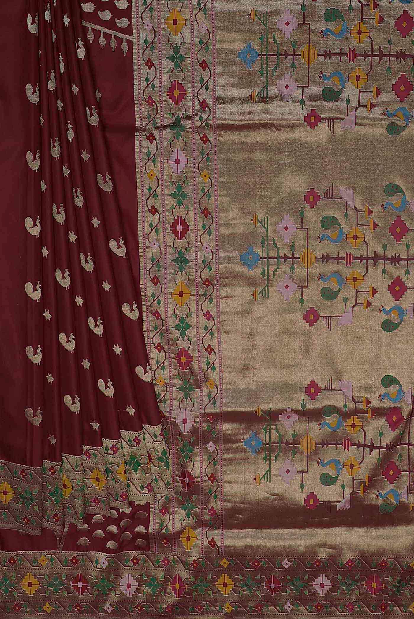 Pure Silk Pure Zari Maroon Paithani Saree - Image 6