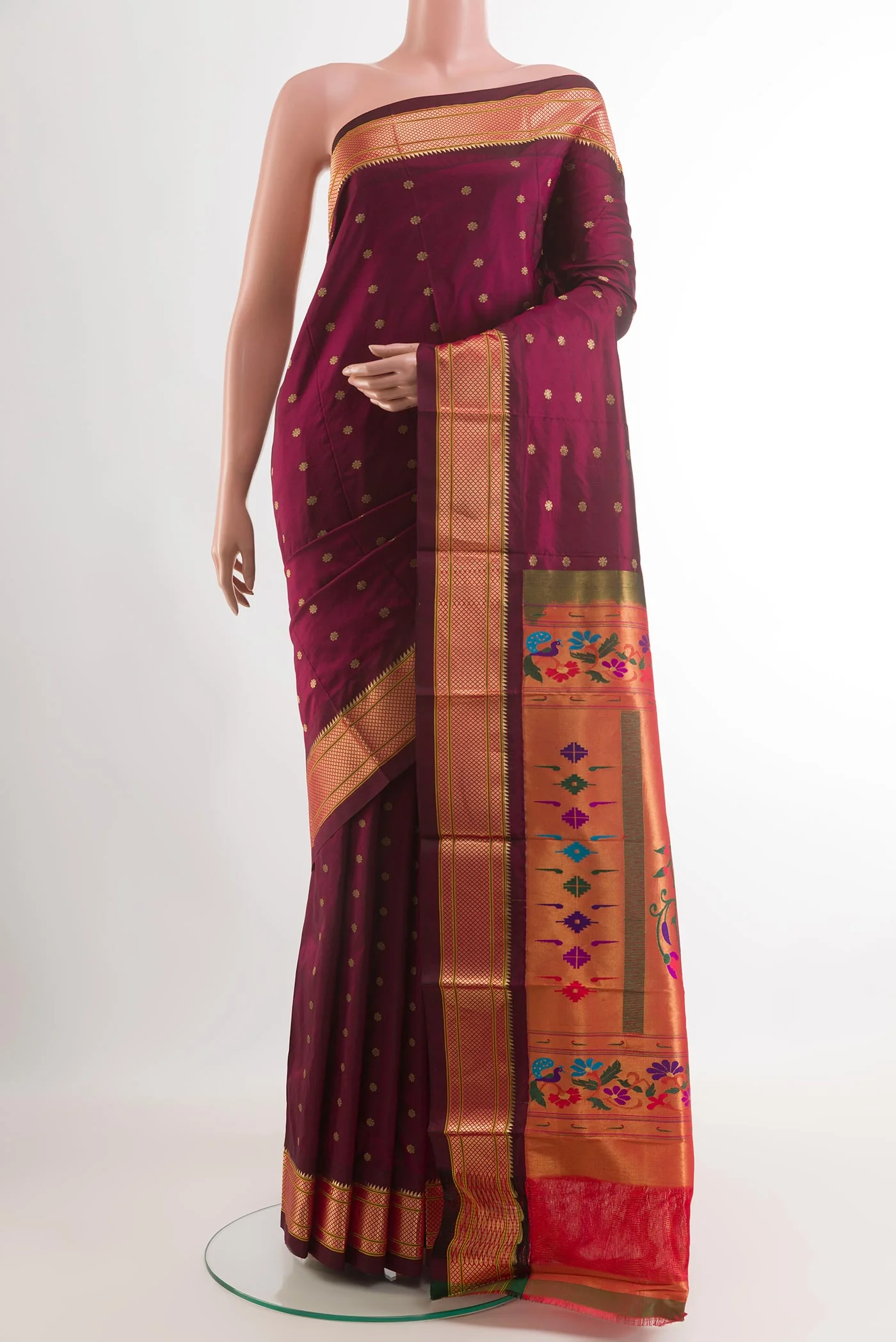 Maroon Paithani Silk Saree