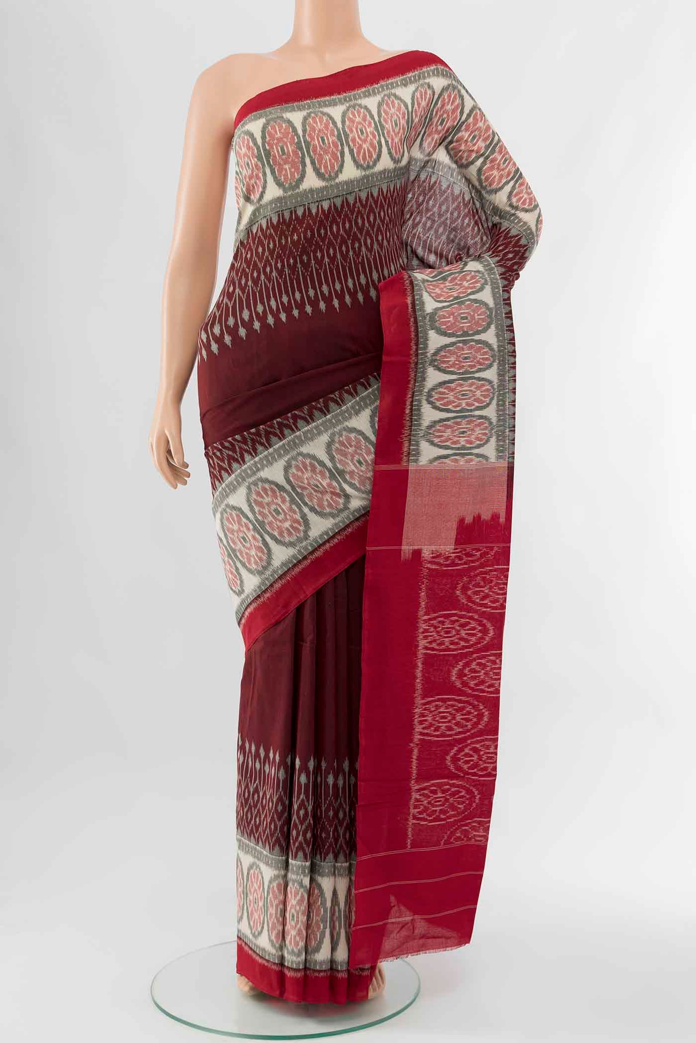 Maroon Pochampally Cotton Saree