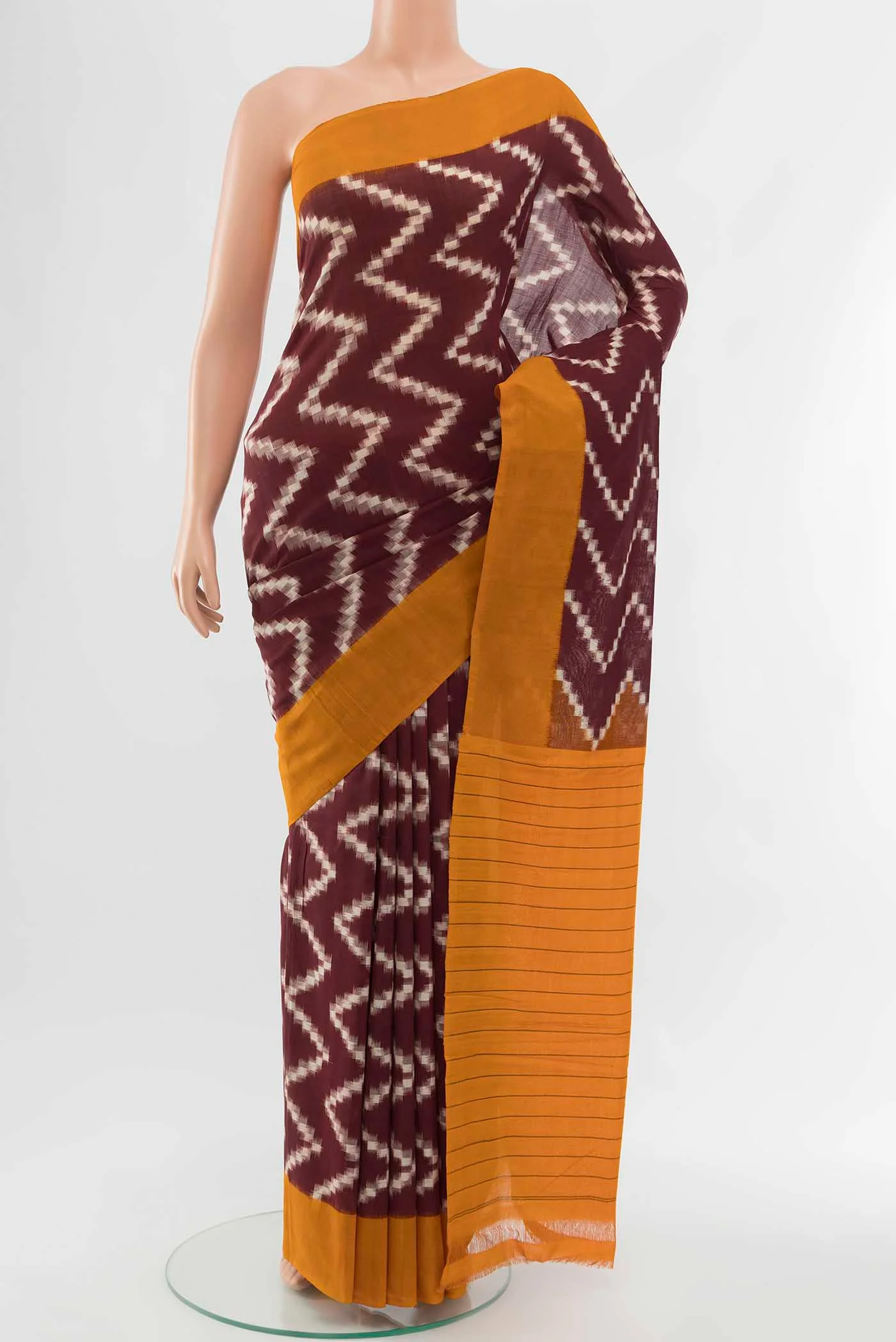Brown Pochampally Cotton Saree