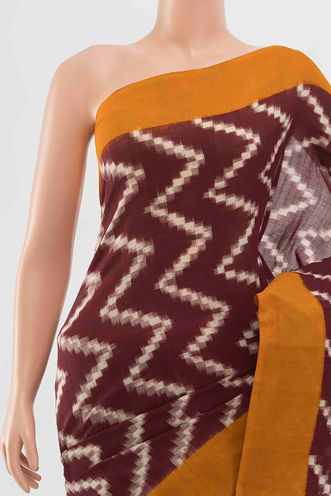 Brown Pochampally Cotton Saree - Image 2