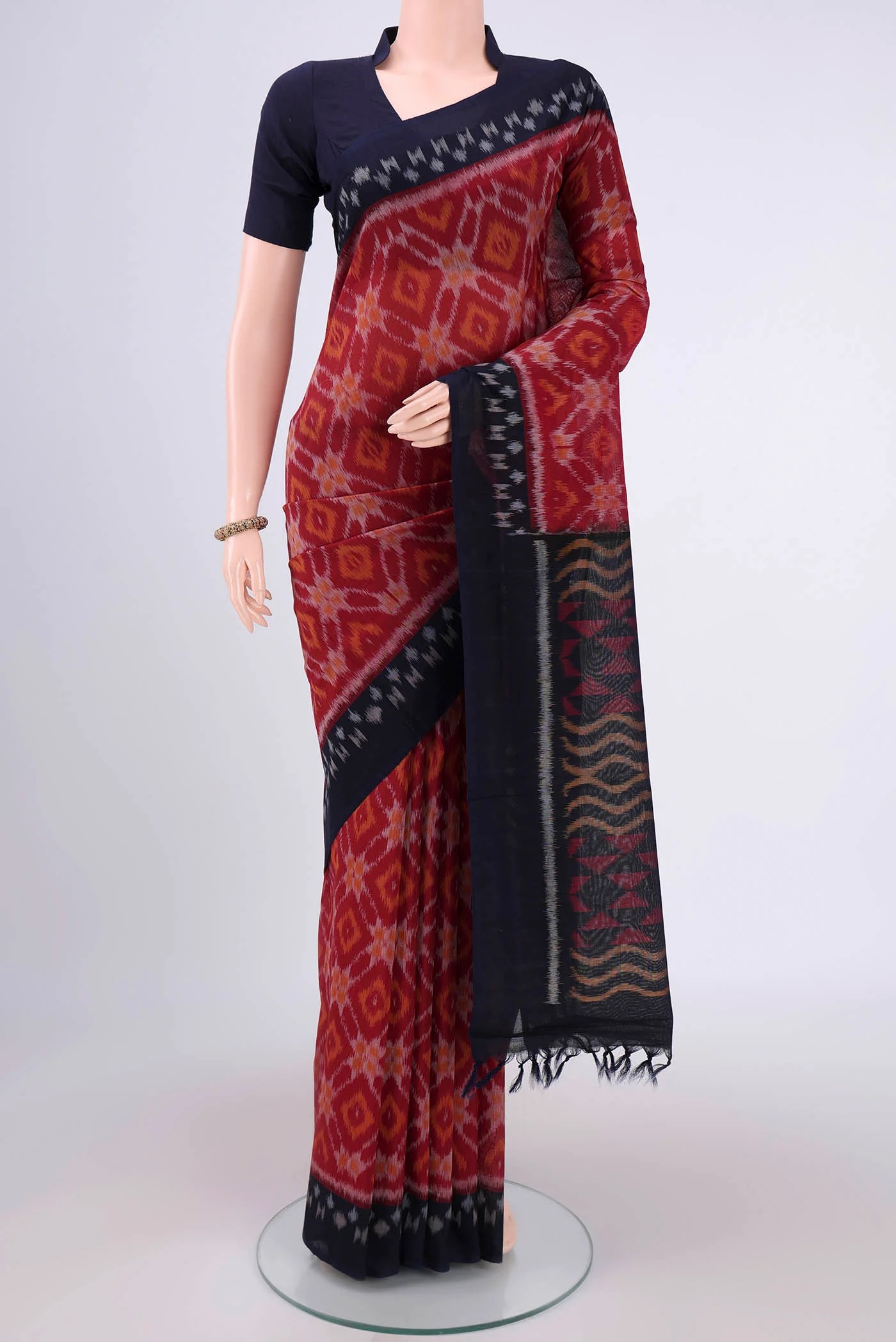 Maroon Pochampally Cotton Saree