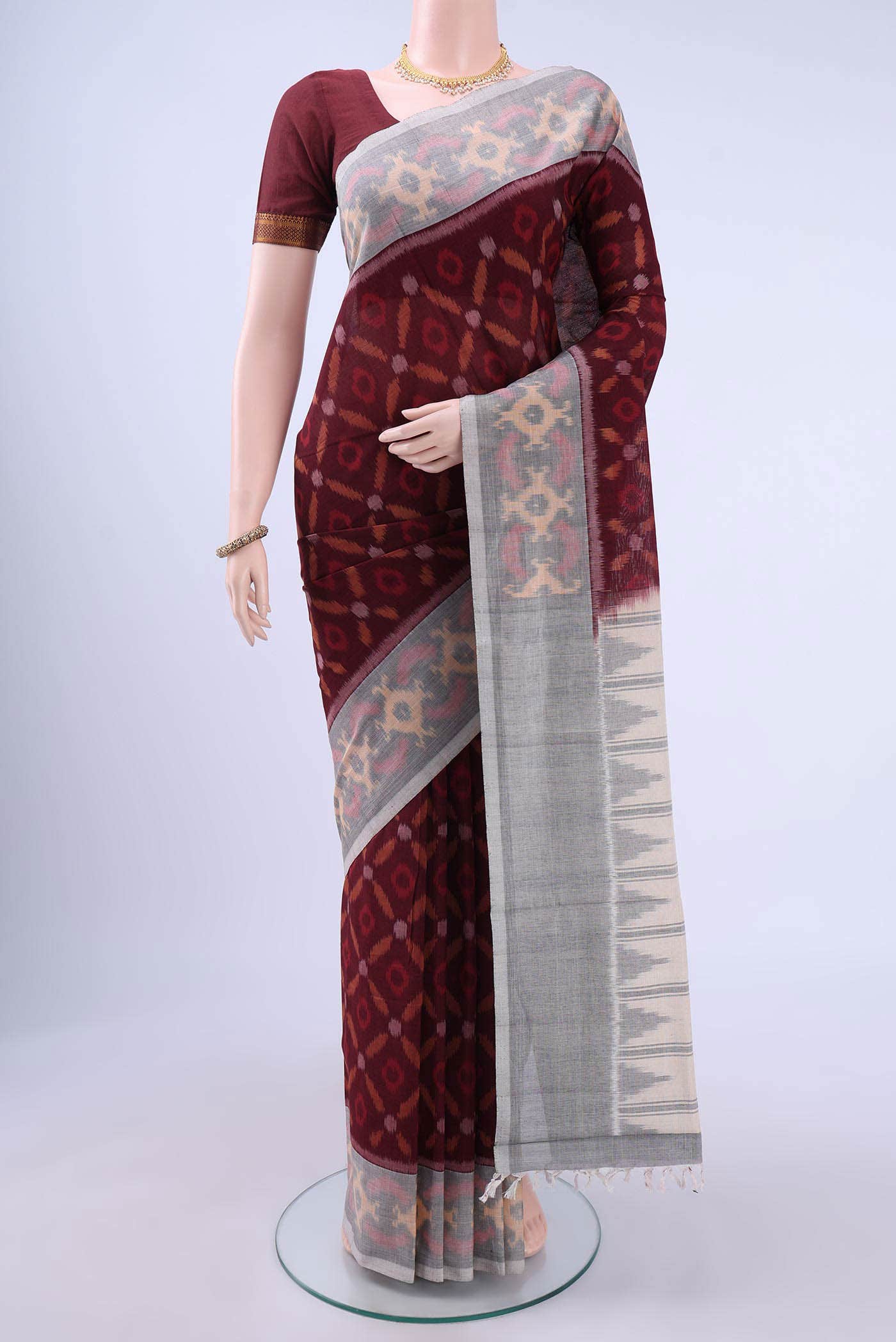 Maroon Pochampally Cotton Saree
