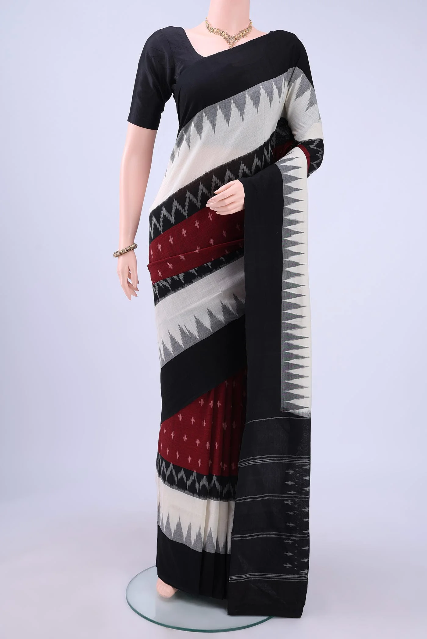 Maroon Pochampally Cotton Saree