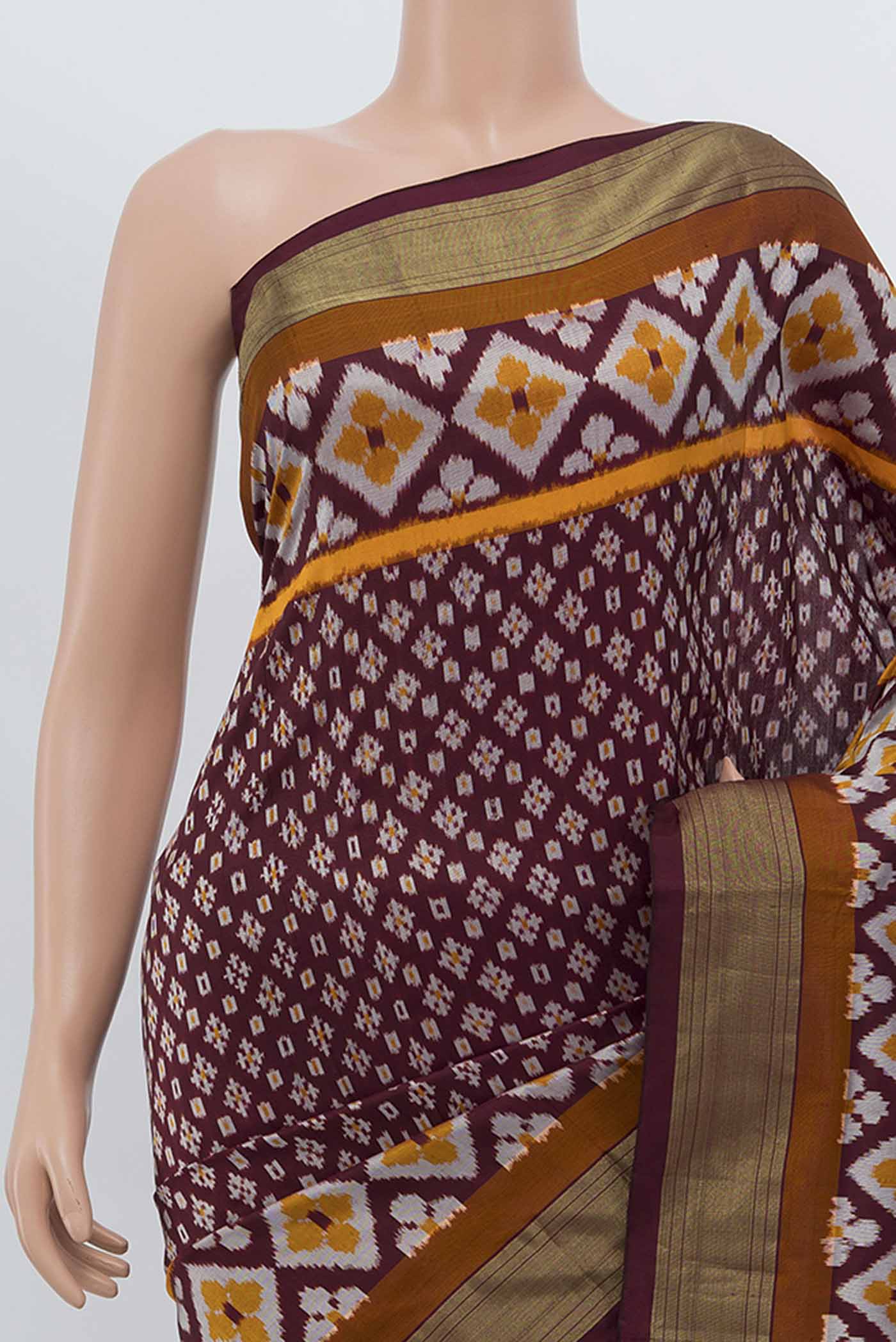 Coffee Brown Pochampally Silk Saree - Image 2