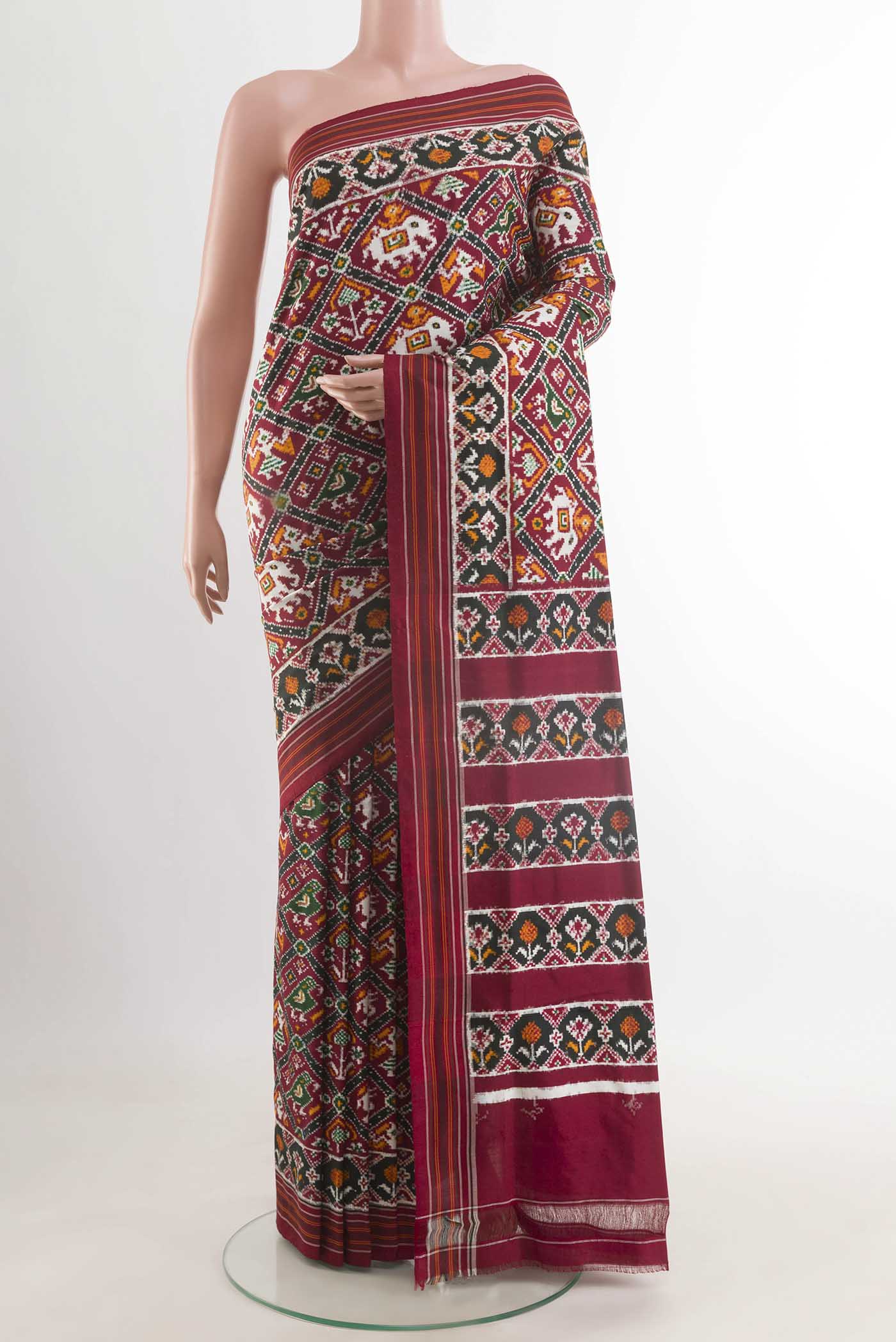 Maroon Pochampally Silk Saree