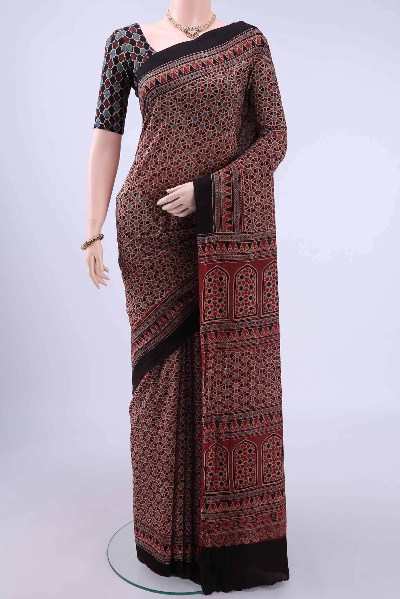 Maroon Printed Cotton Saree