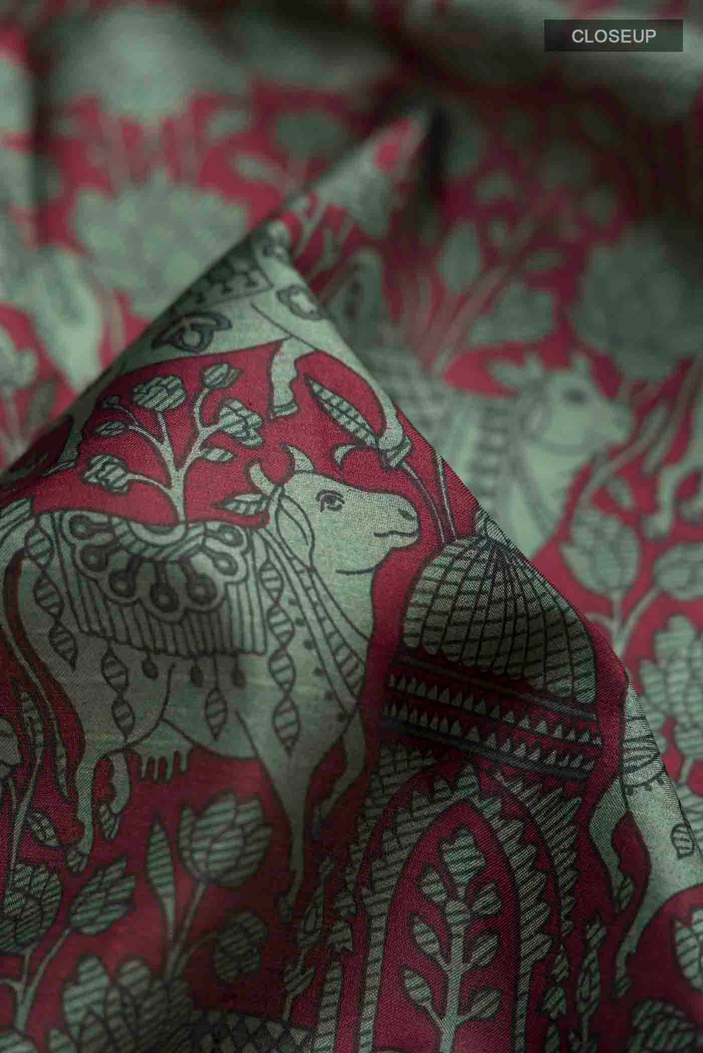 Maroon Printed Silk Saree - Image 2