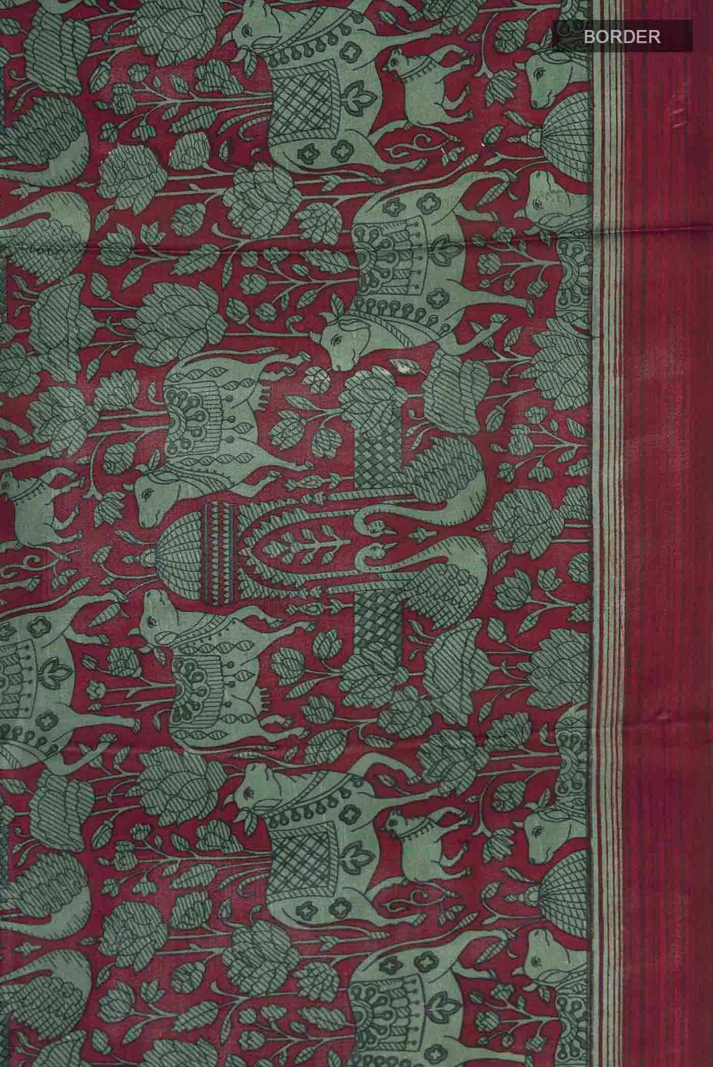 Maroon Printed Silk Saree - Image 3