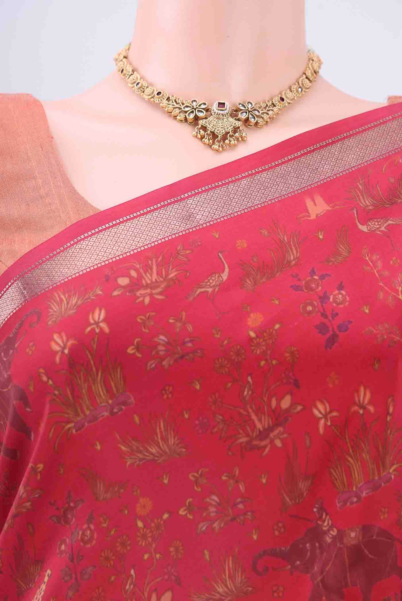 Maroon Printed Silk Saree - Image 2