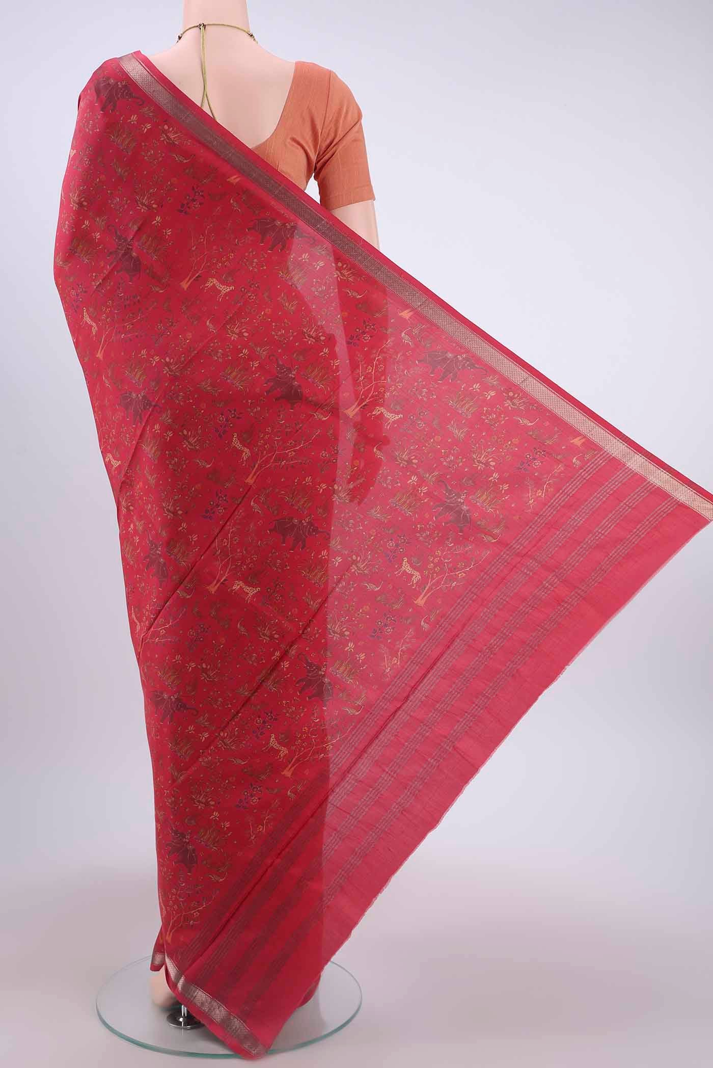 Maroon Printed Silk Saree - Image 3