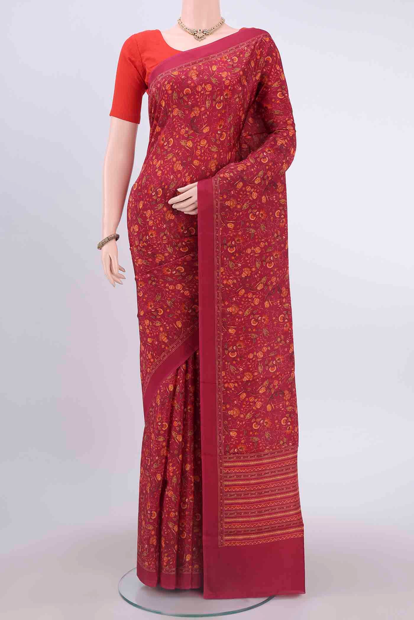 Maroon Printed Silk Saree