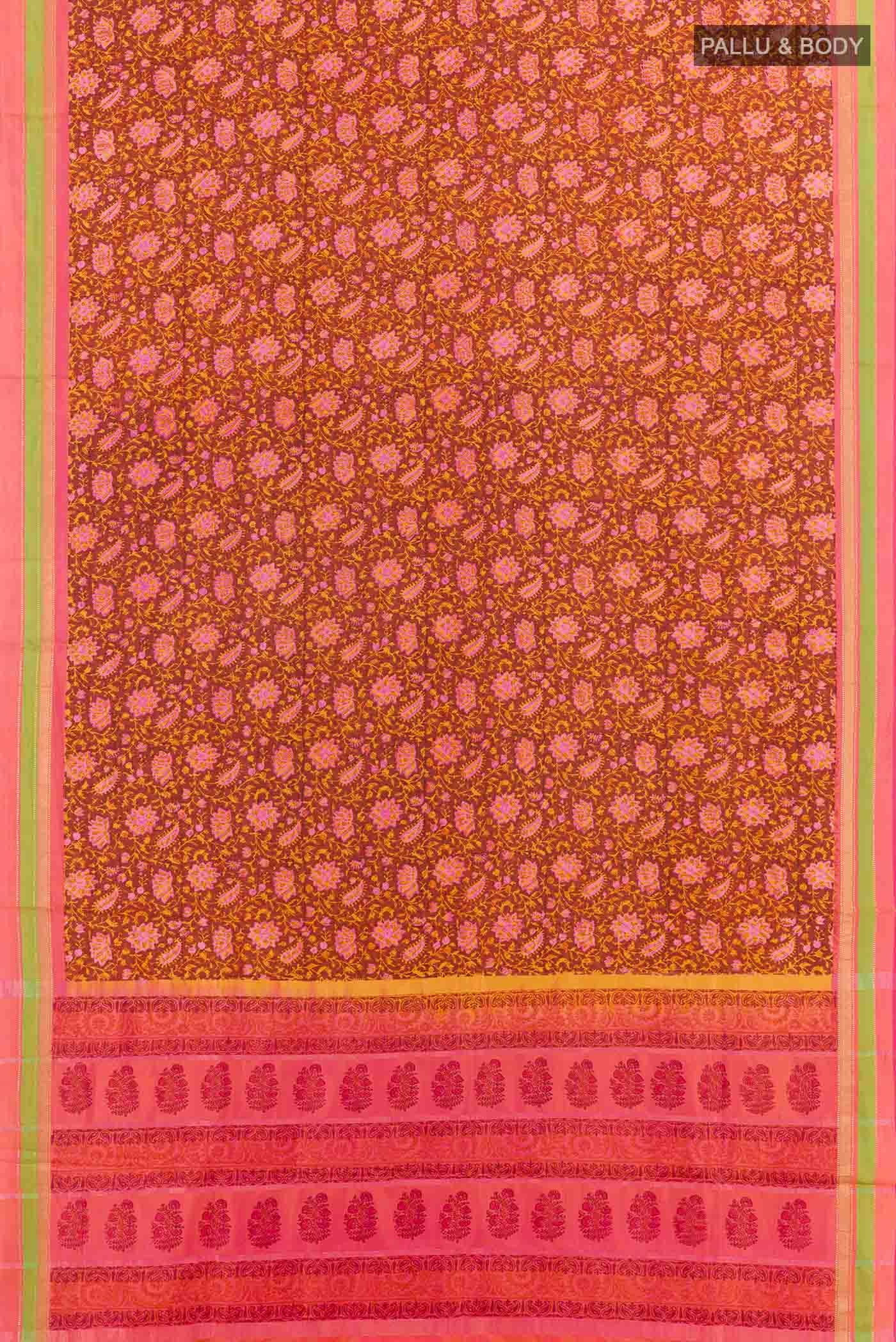 Rust Printed Silk Saree - Image 3