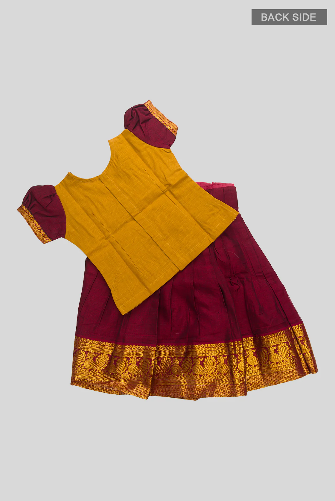 Maroon Readymade Cotton Pavadai Set  | Lehanga & Blouse - Image 3