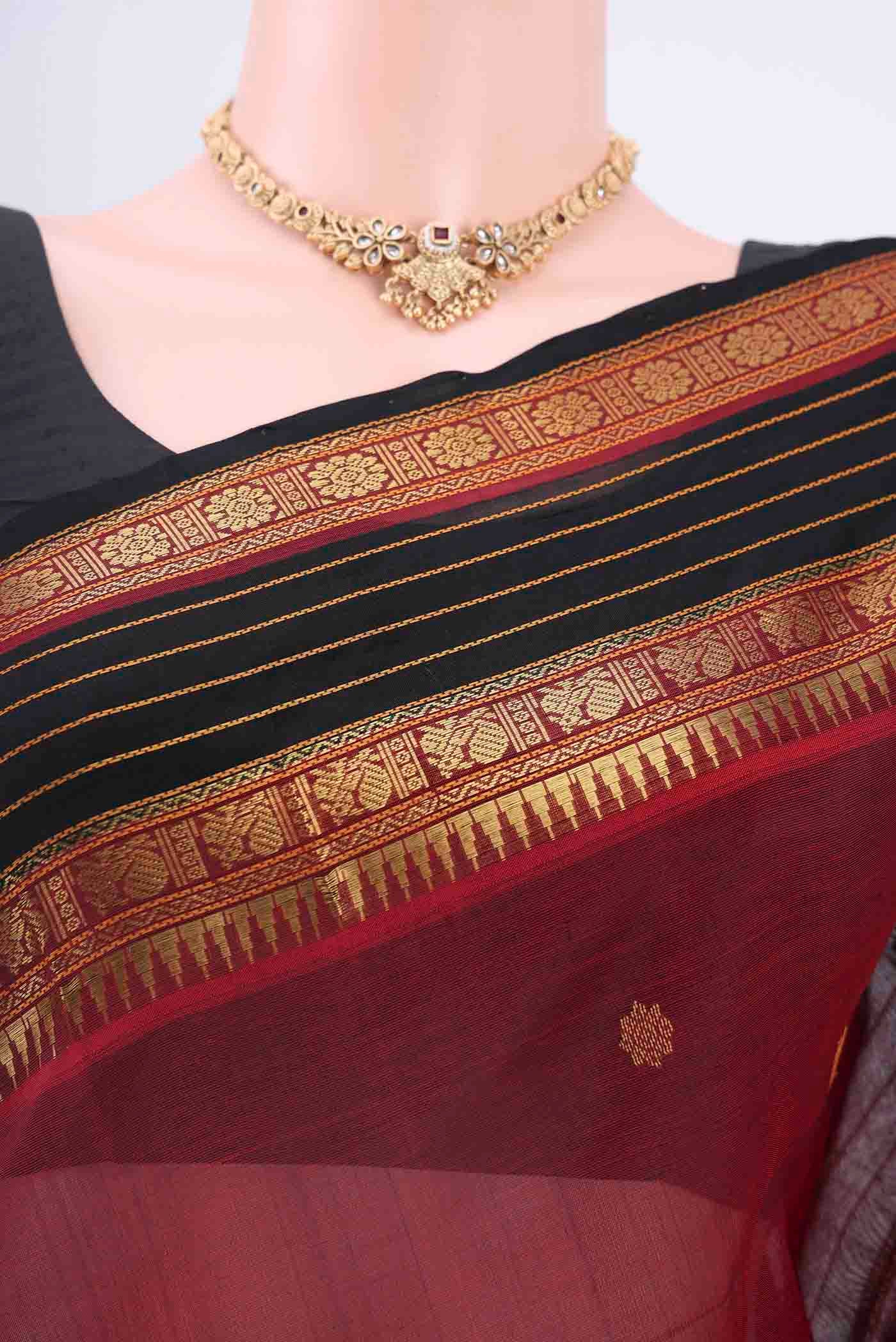 Maroon Silk Cotton Saree - Image 2