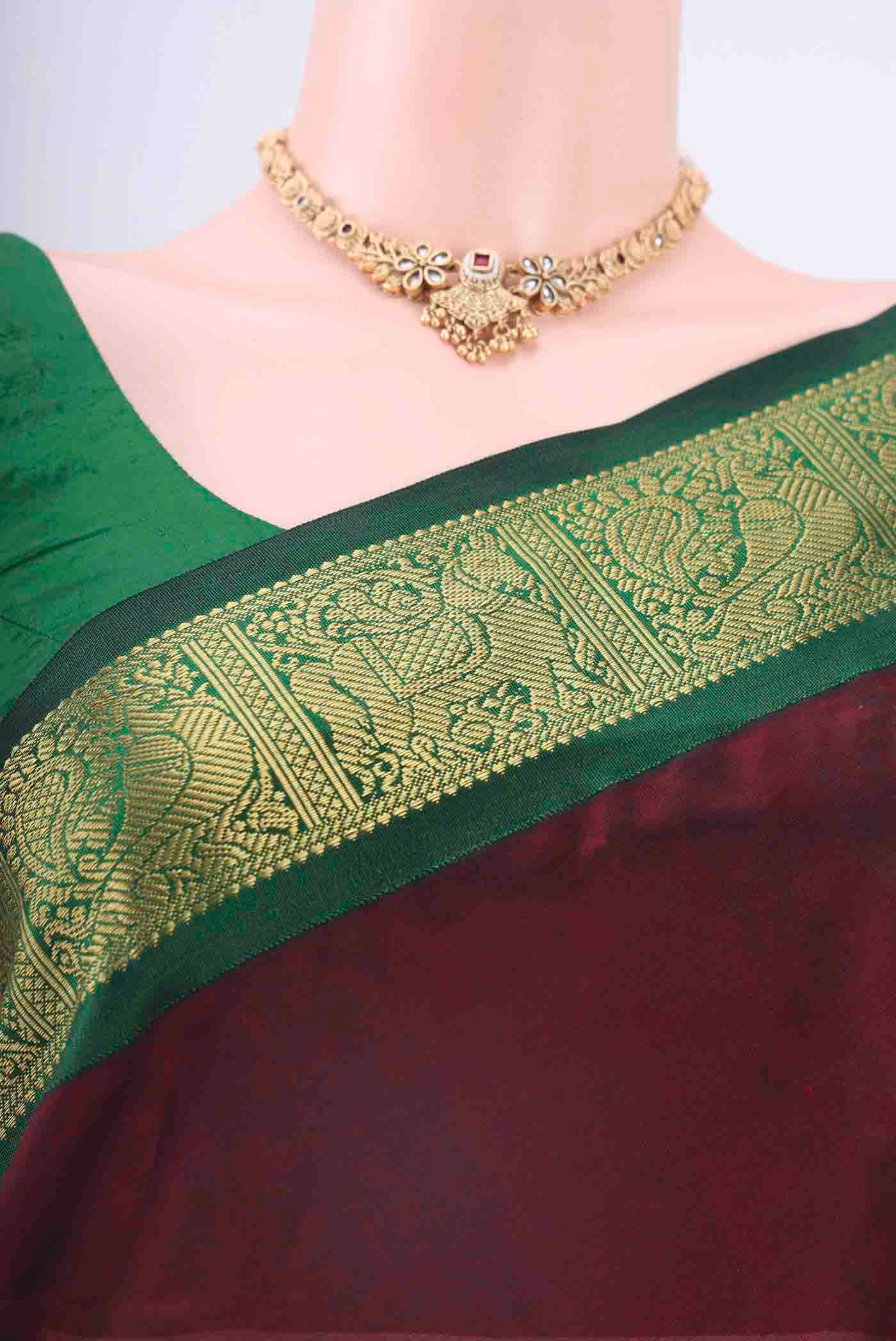 Maroon Silk Cotton Saree - Image 2