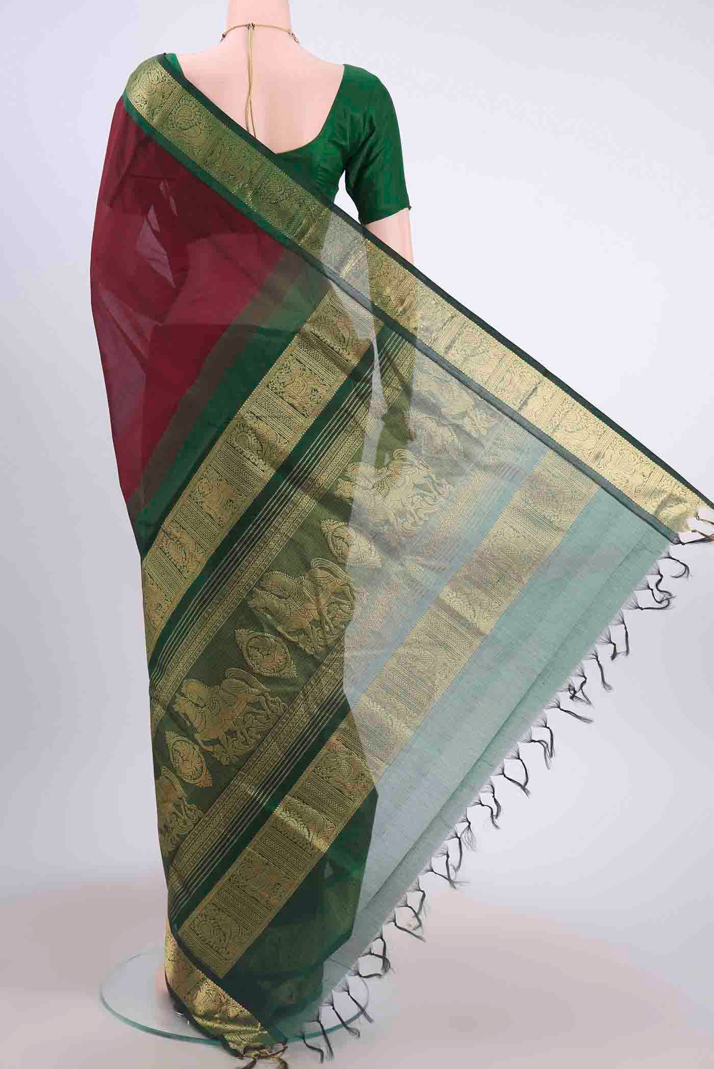 Maroon Silk Cotton Saree - Image 3