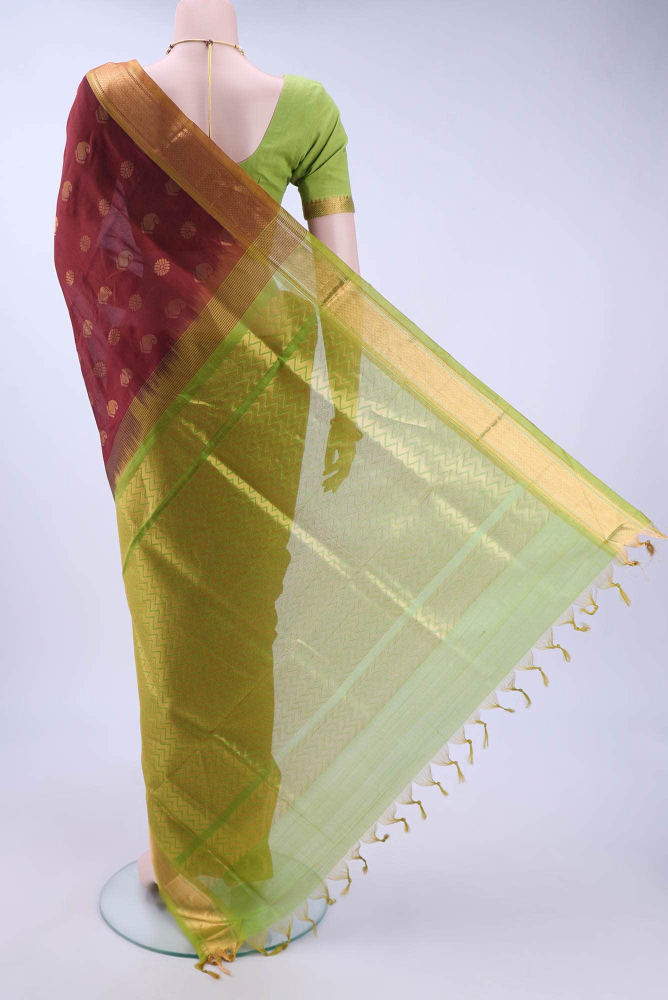 Maroon Silk Cotton Saree - Image 3