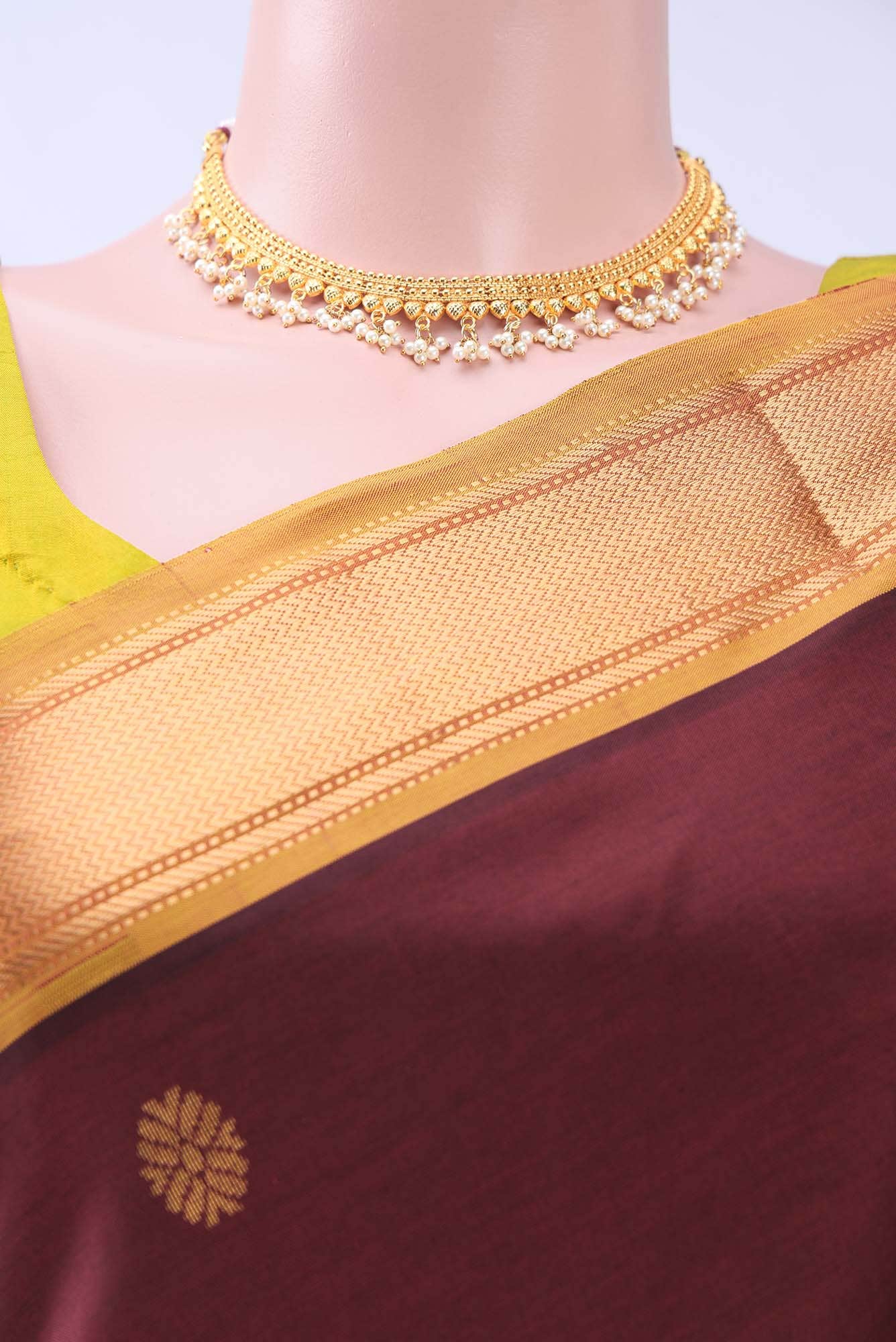 Maroon Silk Cotton Saree - Image 2