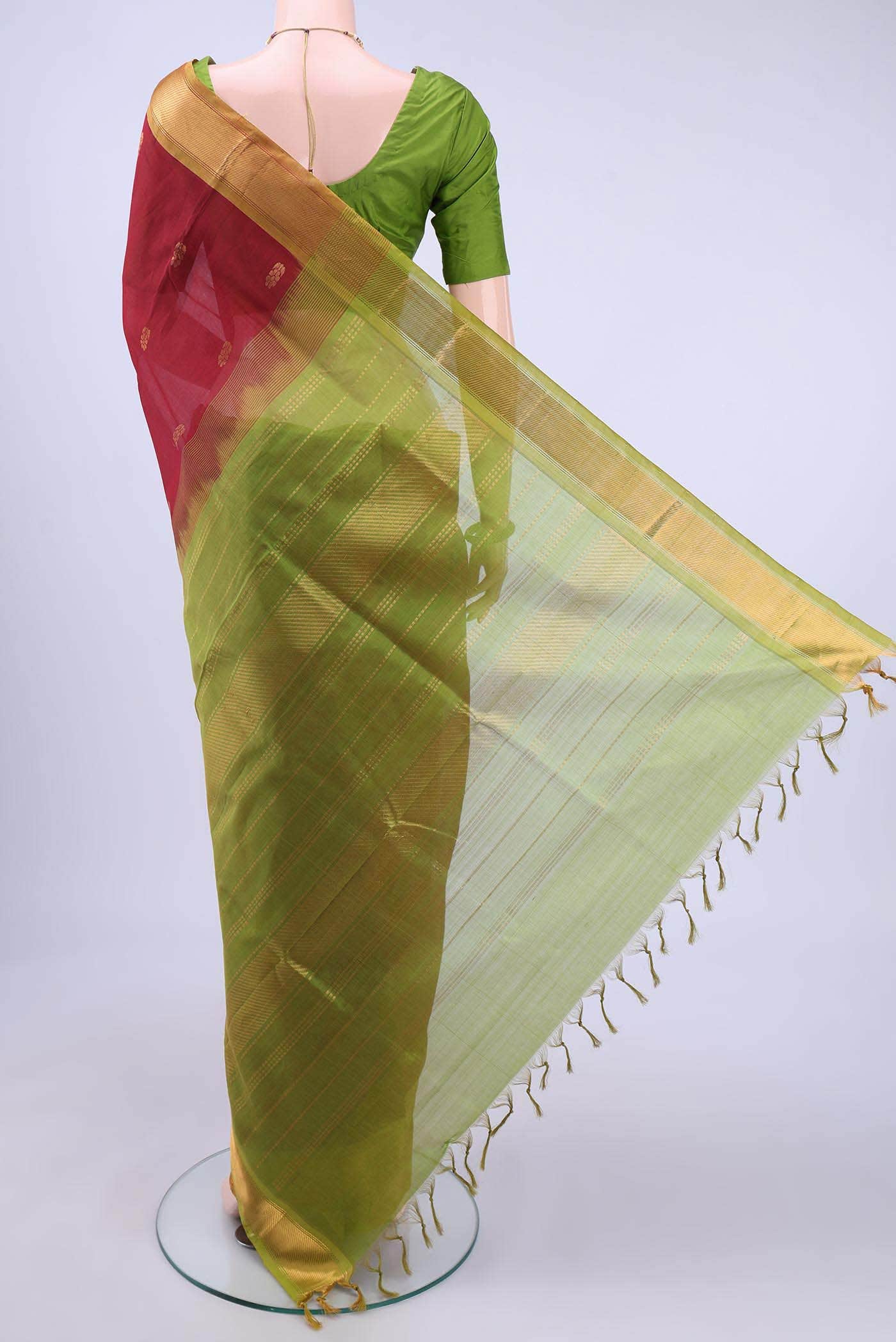 Maroon Silk Cotton Saree - Image 2