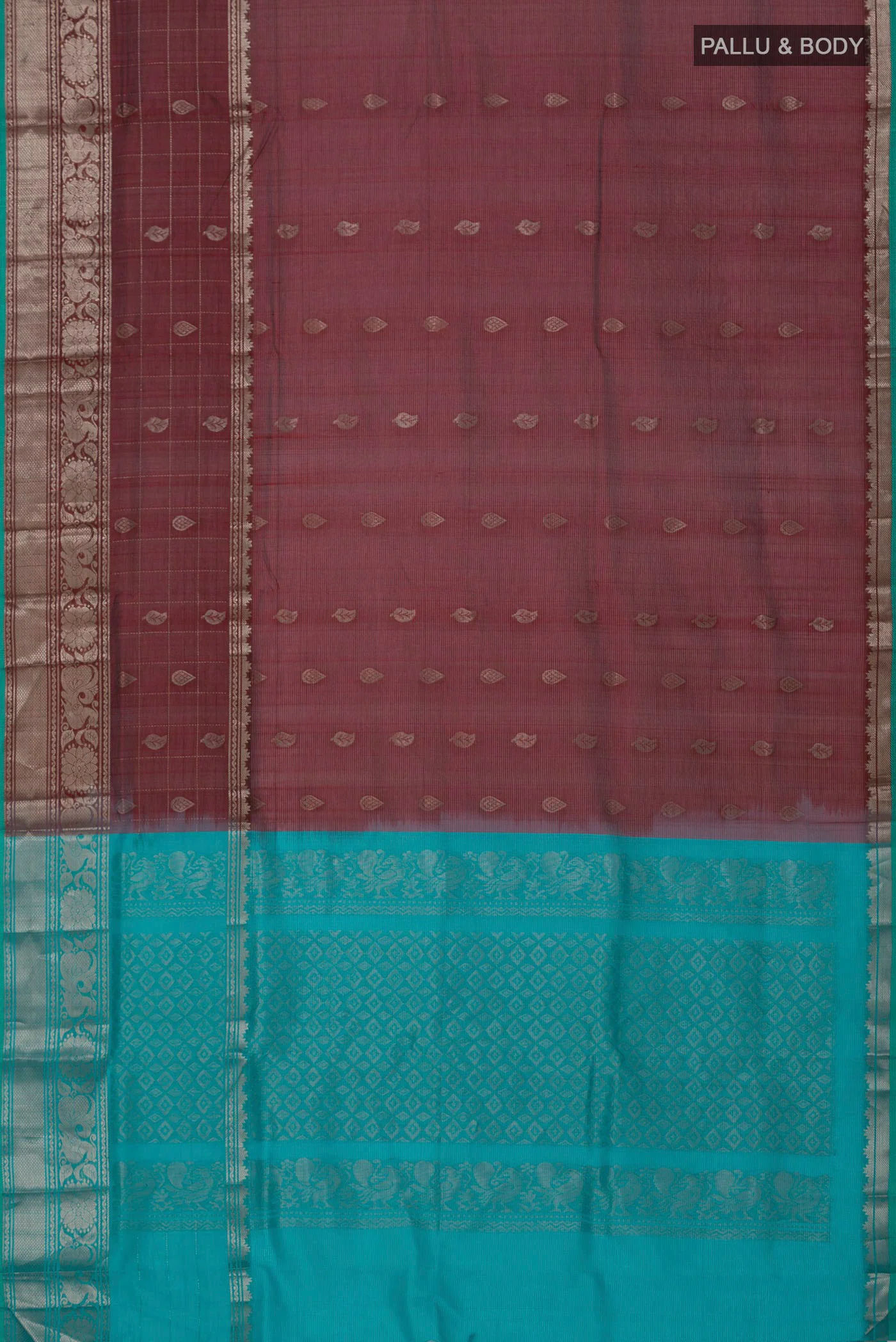 Maroon Silk Cotton Saree - Image 5