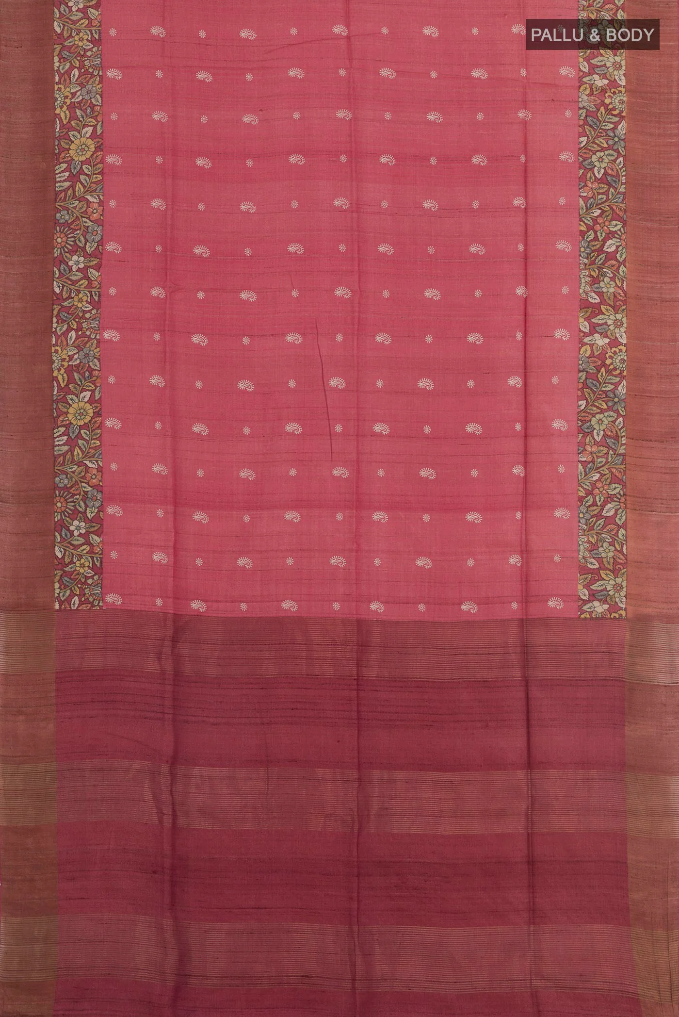 Coral Tussar Silk Saree - Image 3