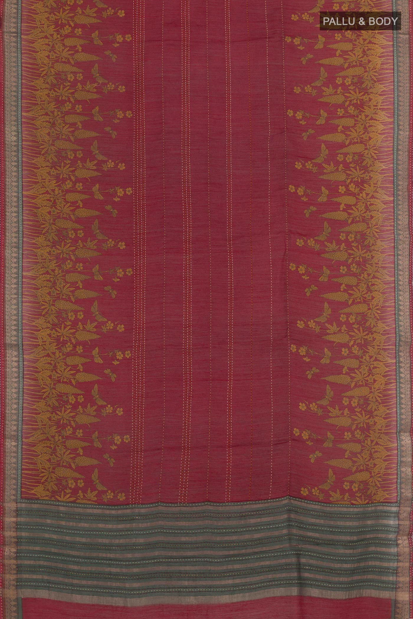 Maroon Tussar Silk Saree - Image 3