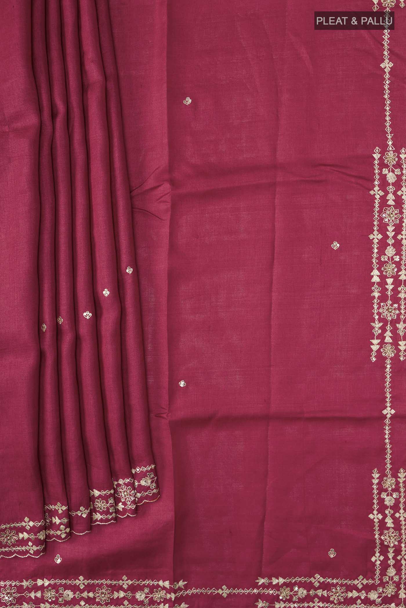 Maroon Tussar Silk Saree - Image 4