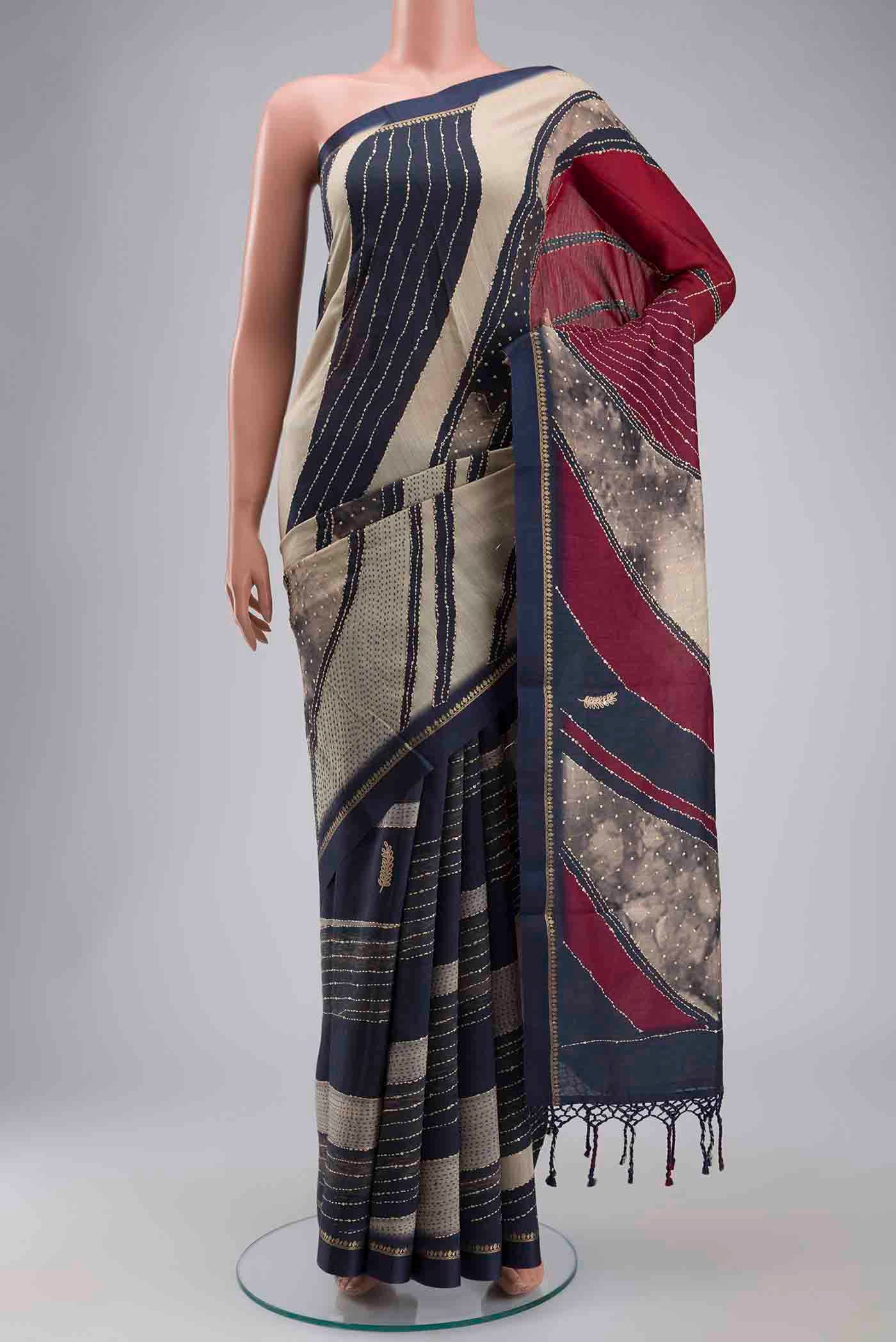 Maroon Tussar Silk Saree