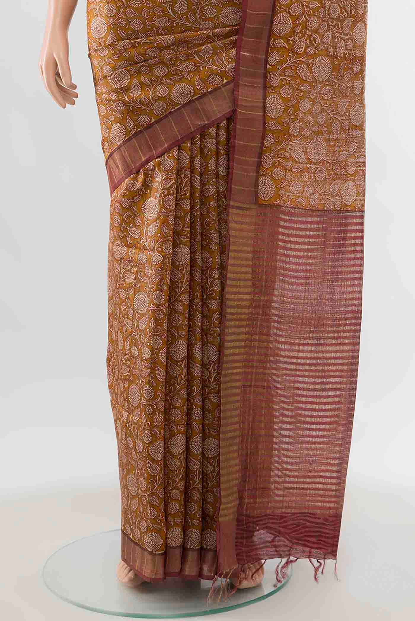 Mustard Tussar Silk Saree - Image 3
